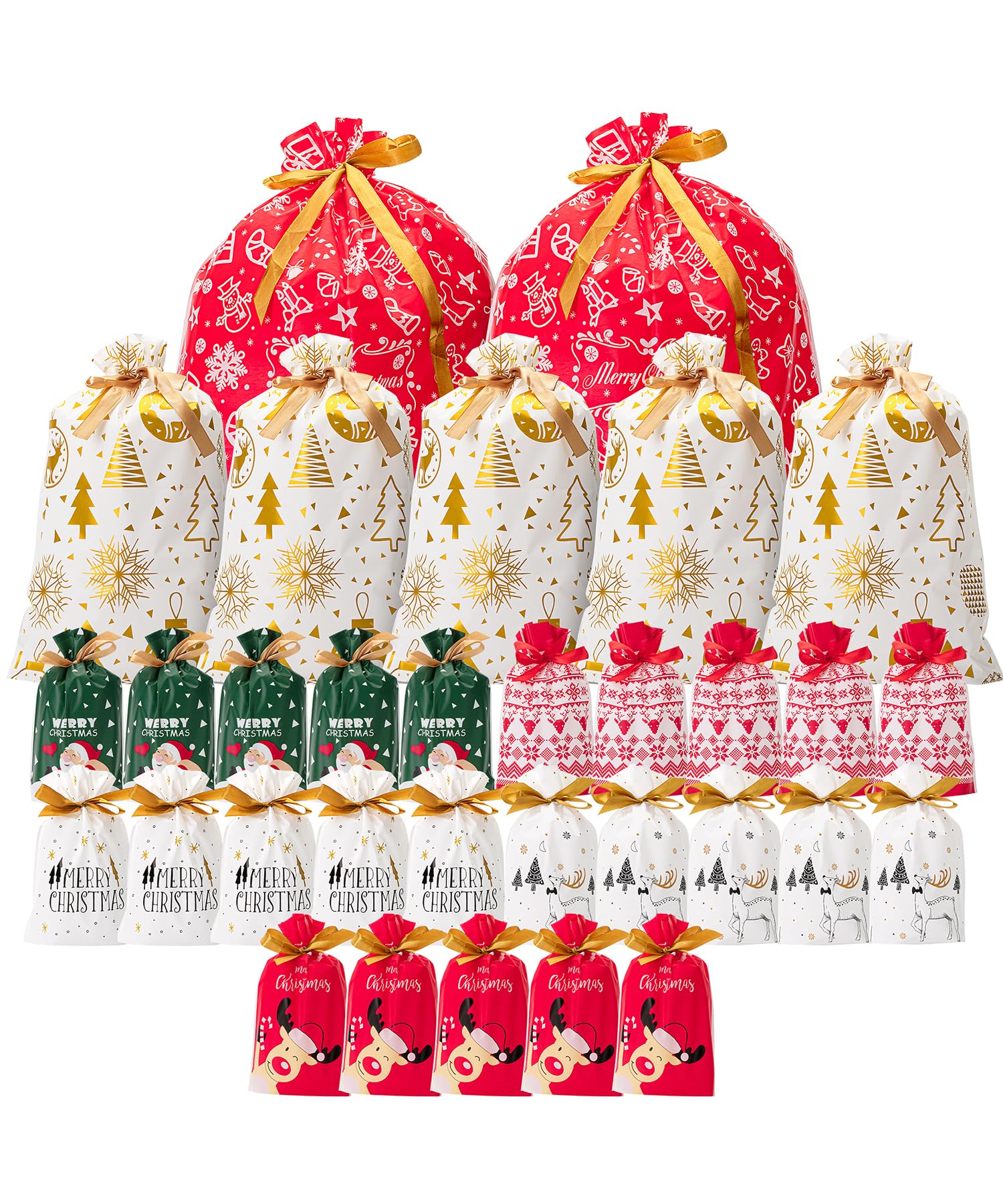 Mr. Pen Christmas Drawstring Gift Bags - 32 Pack Assorted Sizes, Holiday Party Favors, Stocking Stuffers & Present Wrapping for Xmas, Birthday, Wedding, Baby Shower Gifts