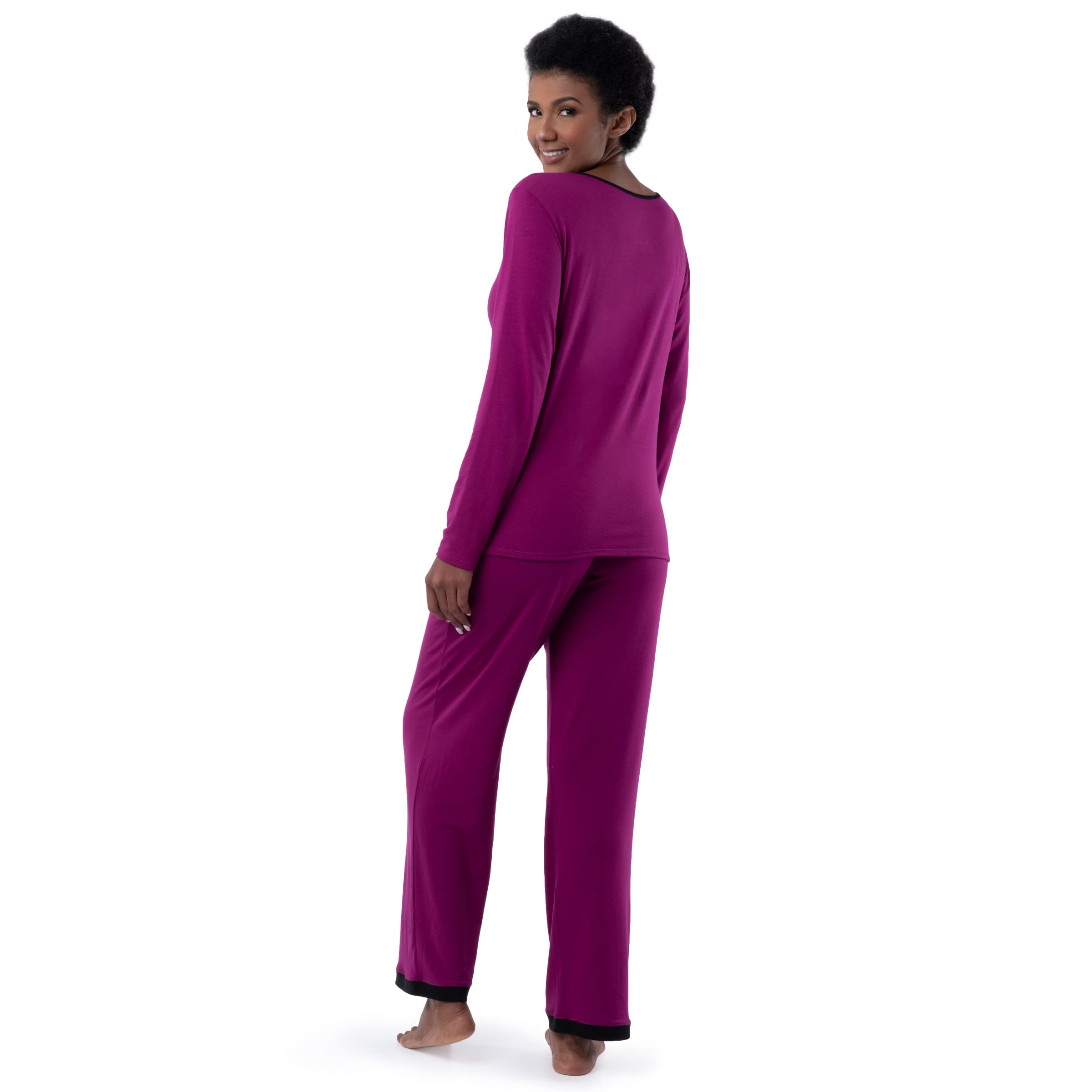 Fruit of the Loom Women's Long Sleeve T-Shirt & Pants 2-Piece Sleepwear Set - Soft Cotton Pajamas for Comfortable Nights & Lounge Wear