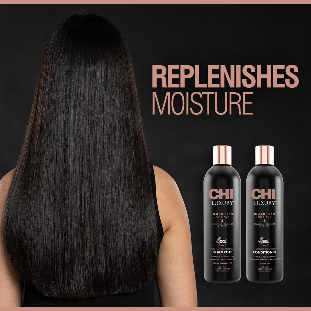 CHI Black Seed Oil Shampoo & Conditioner Set - Gentle Cleansing & Hydrating Hair Care (12oz x 2) | For Dry, Damaged Hair & Scalp Nourishment