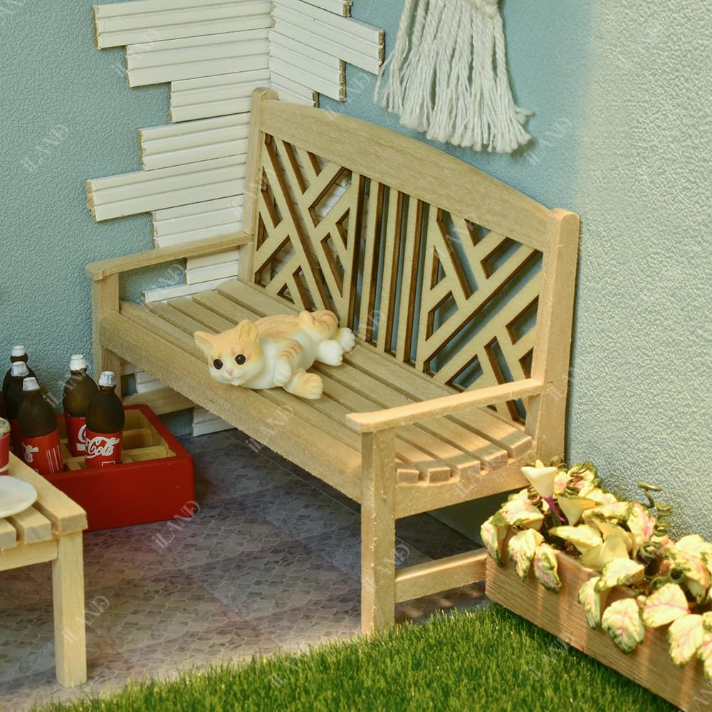 1:12 Scale iLAND Modern Dollhouse Furniture Set - 6pcs Miniature Patio Tables, Garden Chairs, BBQ Grill & Bike Accessories for Doll House Decor | Perfect for Dollhouse Scenes, Miniature Displays & Collectors