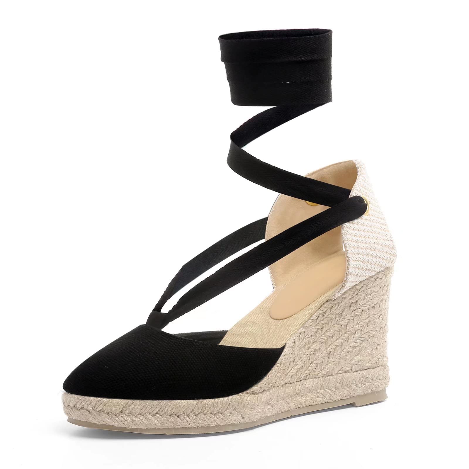 **MUSSHOE Women's Closed Toe Lace Up Wedge Sandals – Comfortable Espadrille Heels for Summer, Casual & Beach Wear**    *Perfect for Outfits, Vacations, and Everyday Style*