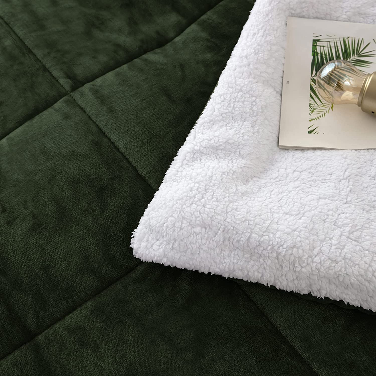 Seward Park Olive Green Sherpa Comforter Set - Twin XL Size All-Season Soft Warm Fleece Blanket - Winter College Dorm Bedding with 1 Pillow Sham - Cozy Home Decor for Bedroom, Guest Room & Apartment