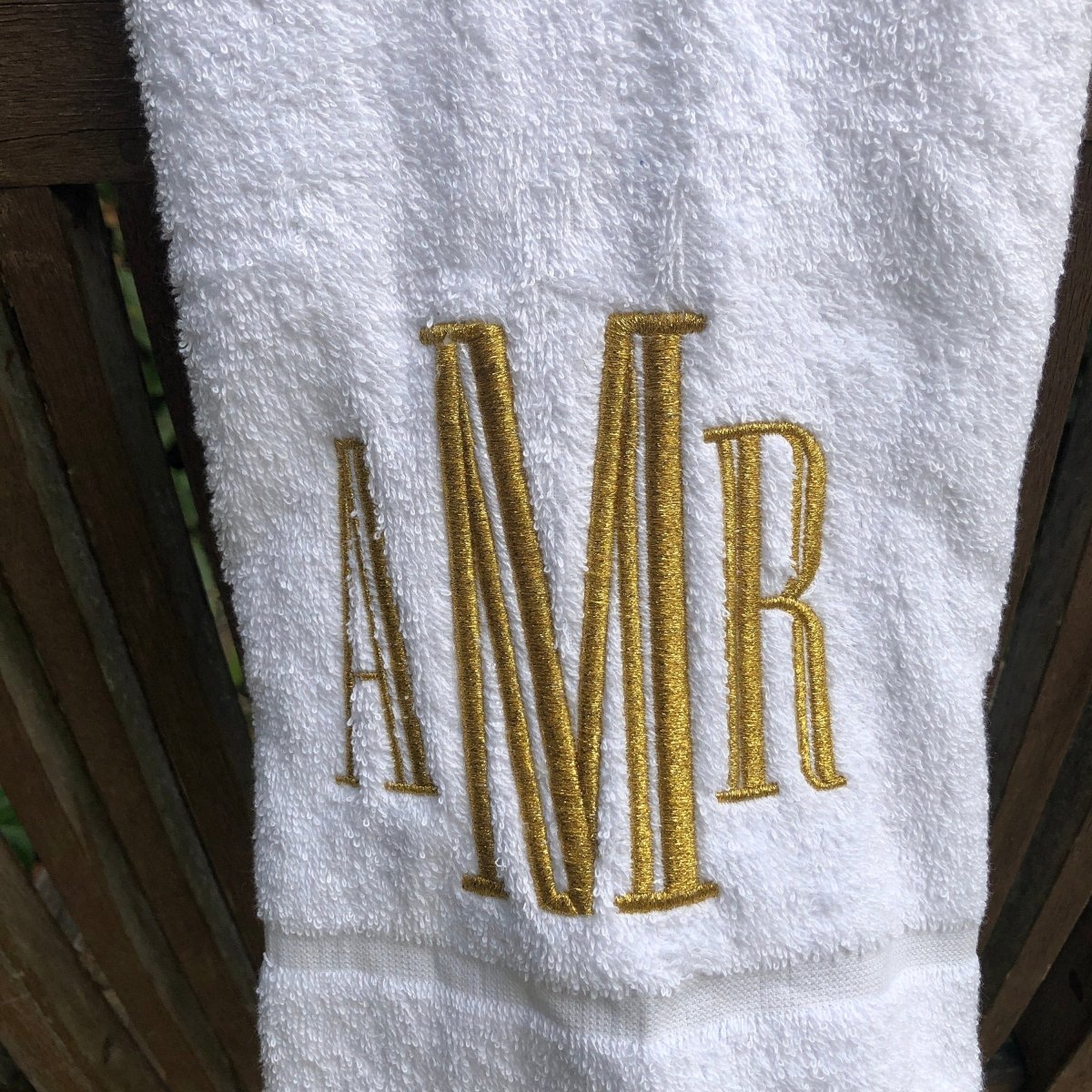 Monogrammed White Bathroom Towel Set - Gold Embroidered Luxury Cotton Towels for Spa, Guest Bathroom & Wedding Gifts