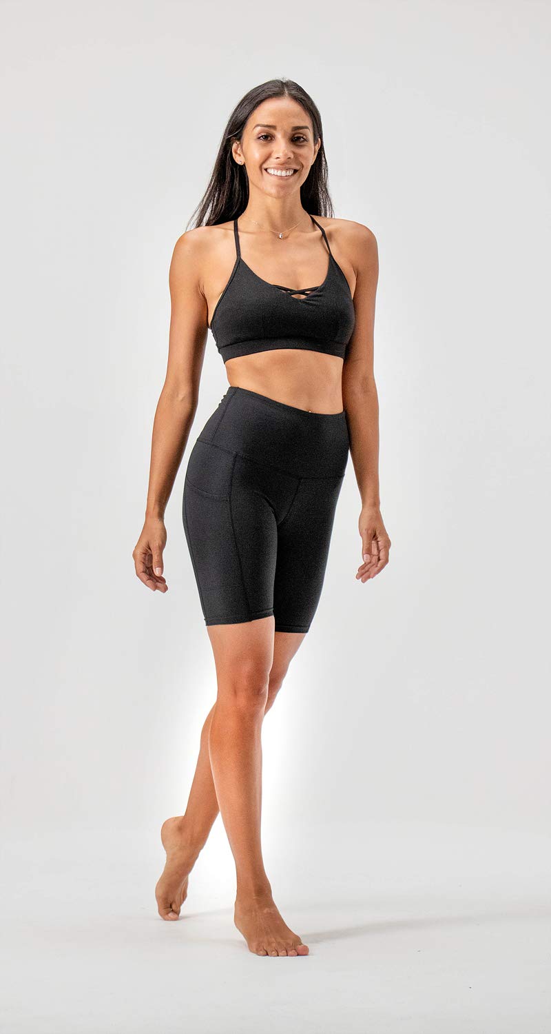 DEVOPS Women's High Waist Yoga Shorts 2-Pack - Workout Running Exercise Shorts with Side Pockets for Gym, Fitness & Active Lifestyle