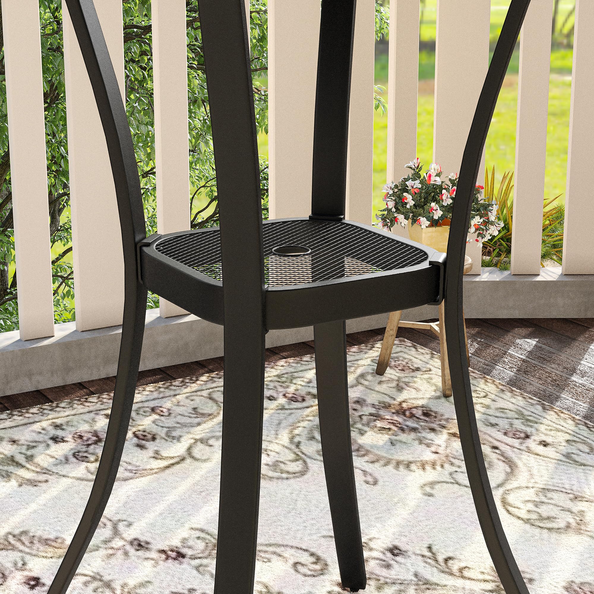 VICLLAX 28 Inch Round Outdoor Bar Table - Adjustable Height Patio Dining Table with Umbrella Hole, Weather-Resistant Black Metal Bistro Set for Balcony, Garden, Poolside & Backyard Entertaining