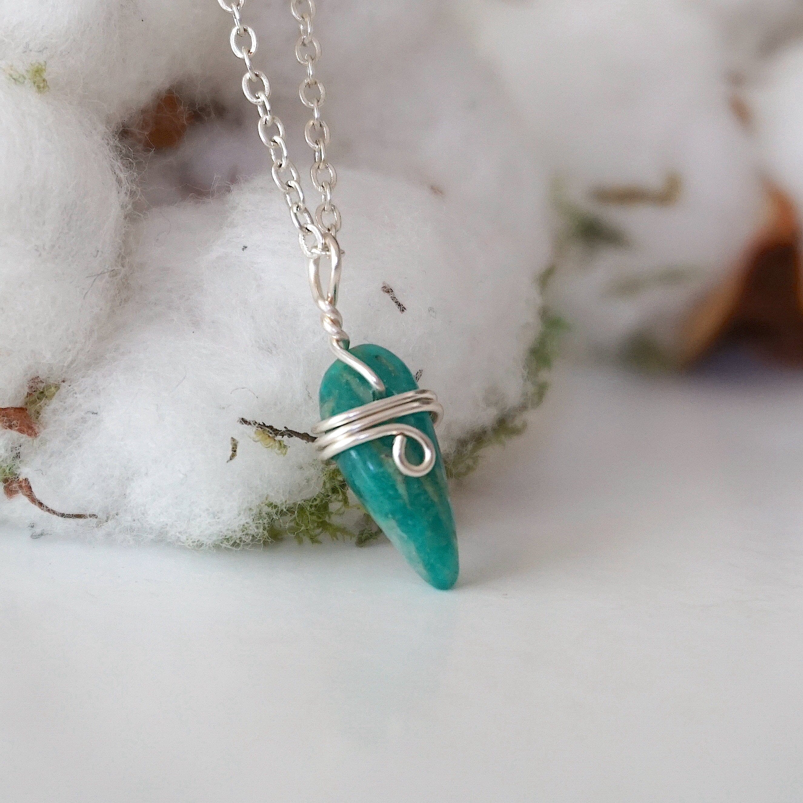 Amazonite Healing Stone Necklace - Sterling Silver Wrapped Charm Pendant for Women - Perfect for Meditation, Yoga & Spiritual Gifts