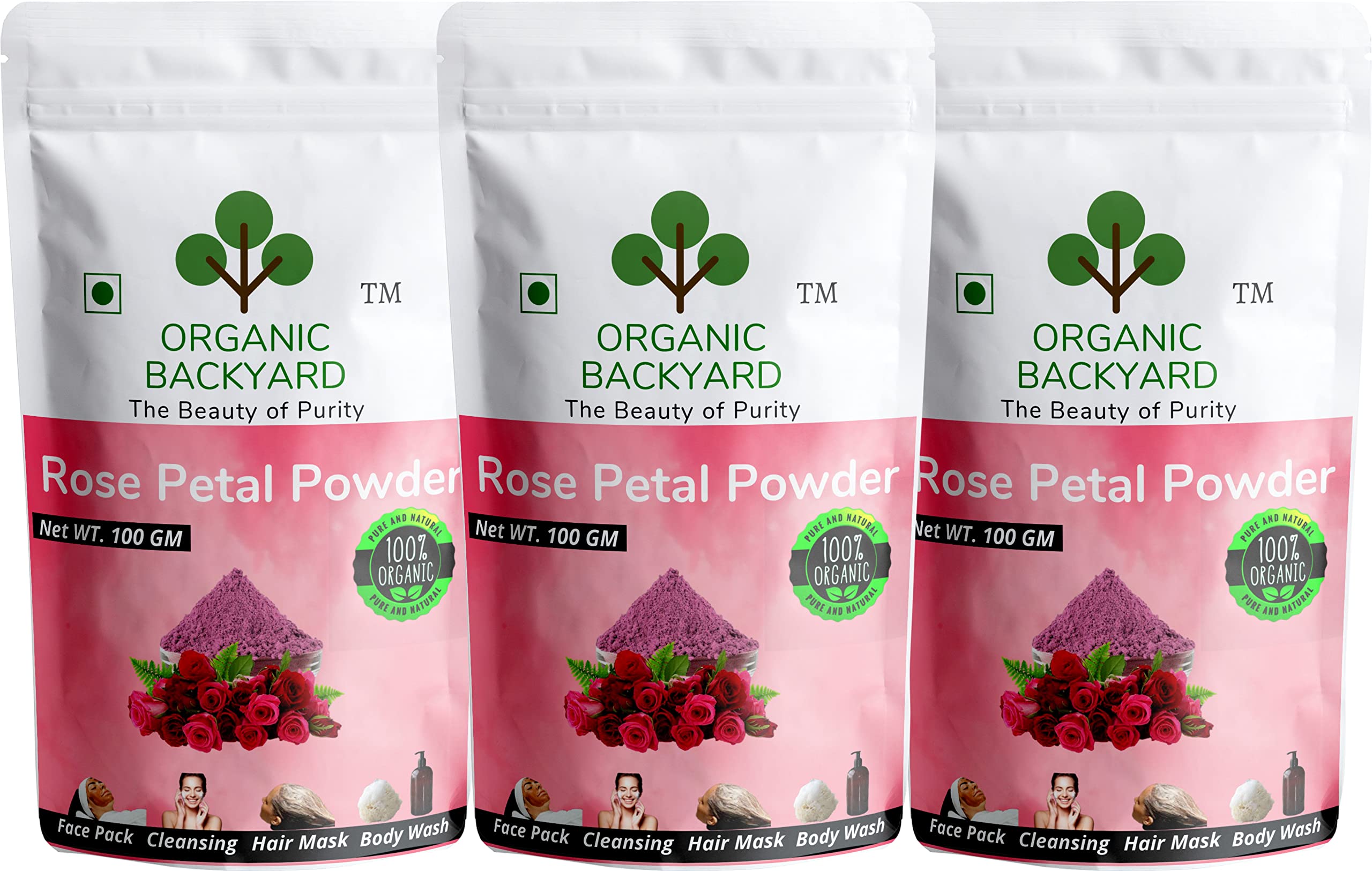 100% Natural Organic Rose Petal Powder for Face Care - 3 Pack (100g Each) | DIY Skincare, Homemade Face Masks & Natural Beauty Treatments
