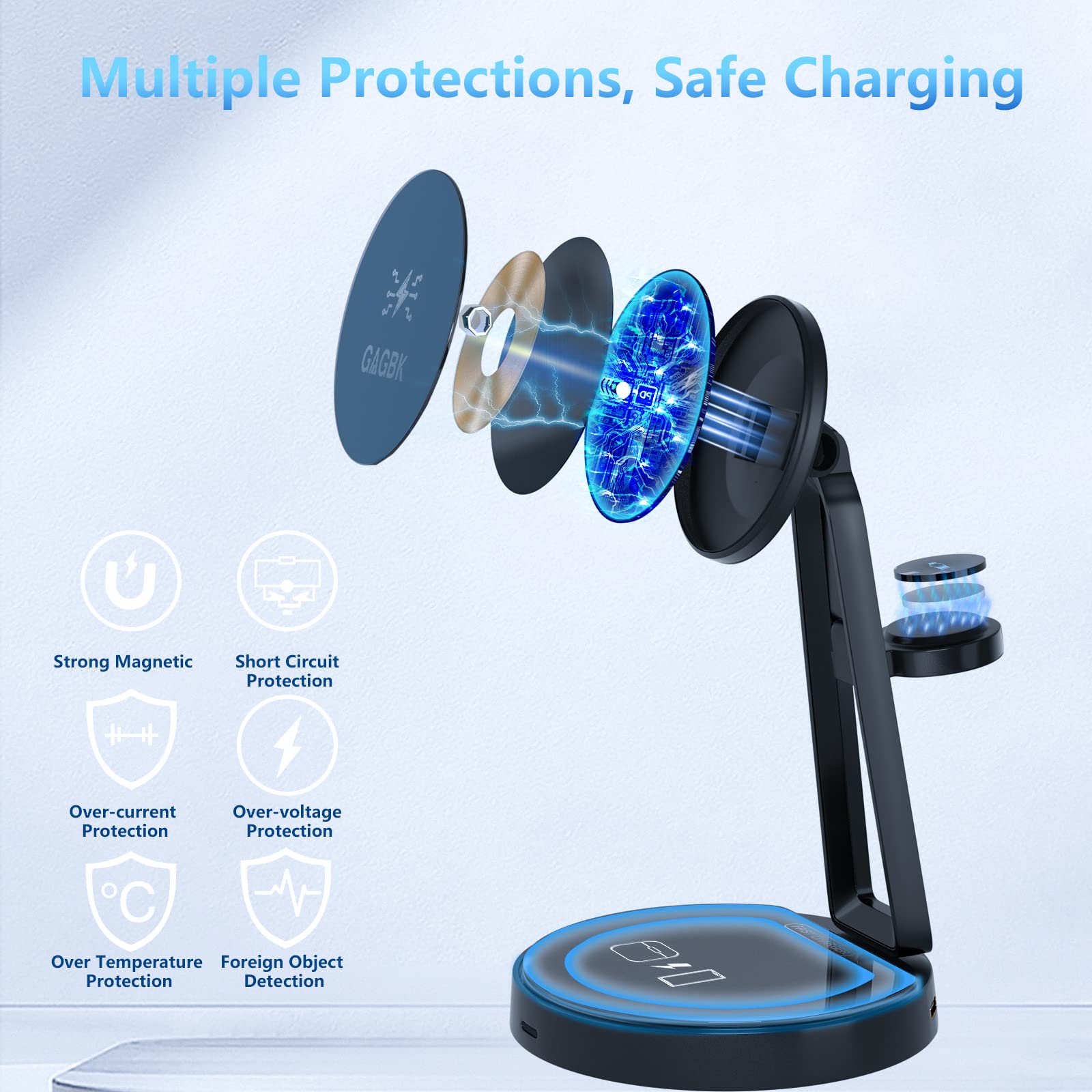 3-in-1 Fast Wireless Charging Station for Samsung Galaxy S24/S23/S22/S21/Note 20 Series - MagSafe Charger Stand Dock for Galaxy Watch 7/6/5/5 Pro/4/3 & Buds+/Live - Perfect for Home, Office & Travel