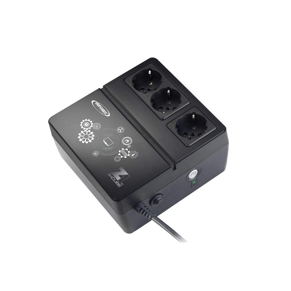 INFOSEC - Z1 Zenergy Cube EX 400VA UPS Battery Backup with 3 Outlets, Surge Protection, Black - Power Supply for Home Office, Router, Modem & Electronics During Outages