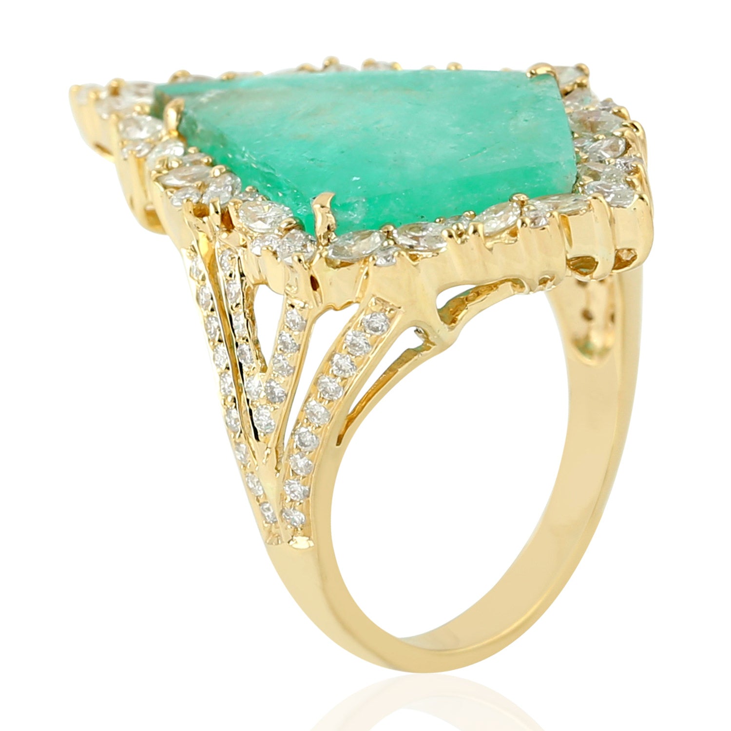 Exquisite Marquise Cut Diamond & Kite Cut Emerald 18K Yellow Gold Cocktail Ring for Women – Perfect for Evening Parties, Weddings & Special Occasions