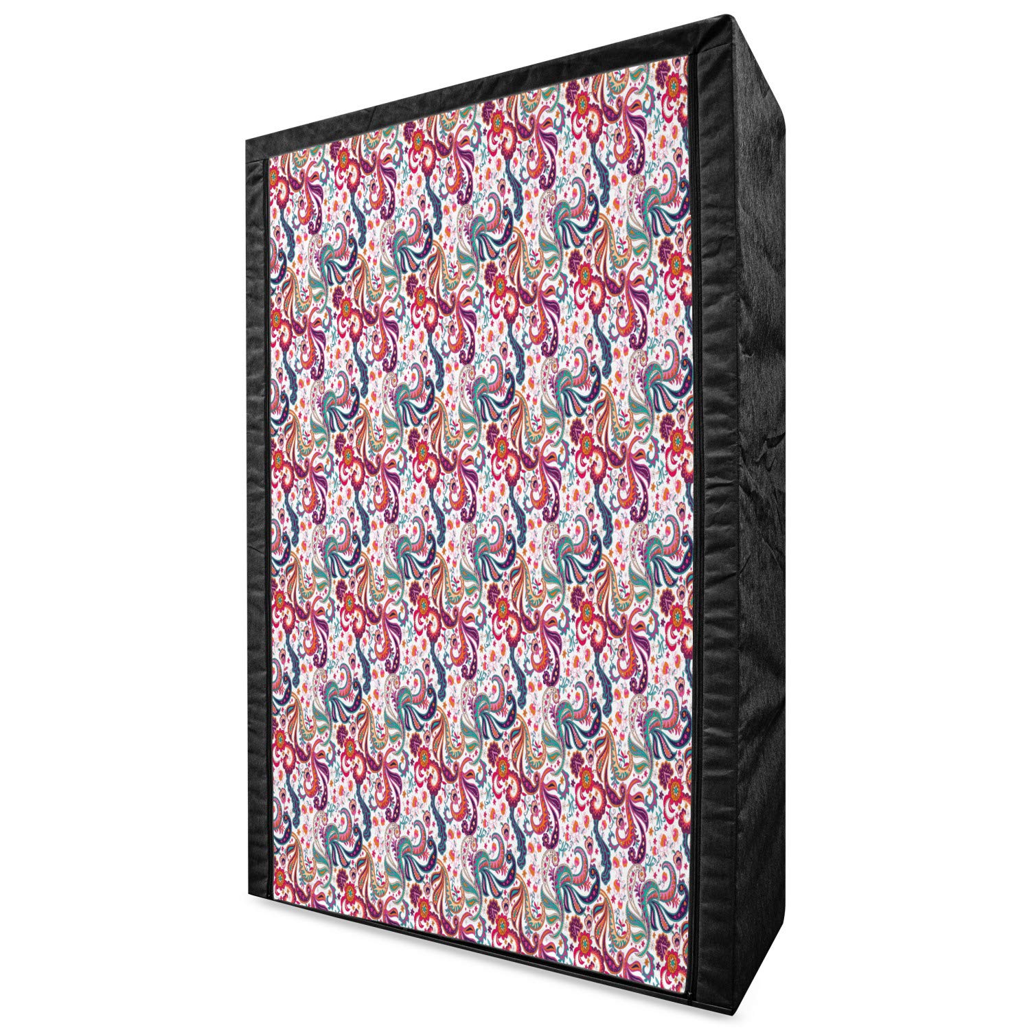 Ambesonne Paisley Portable Fabric Wardrobe - Floral Pattern with Vibrant Colored Petals & Hibiscus Design, Traditional Art Clothing Organizer & Storage Closet with Shelves, 42.5 Inches, Multicolor - Perfect for Bedroom, Dorm, or Travel Use