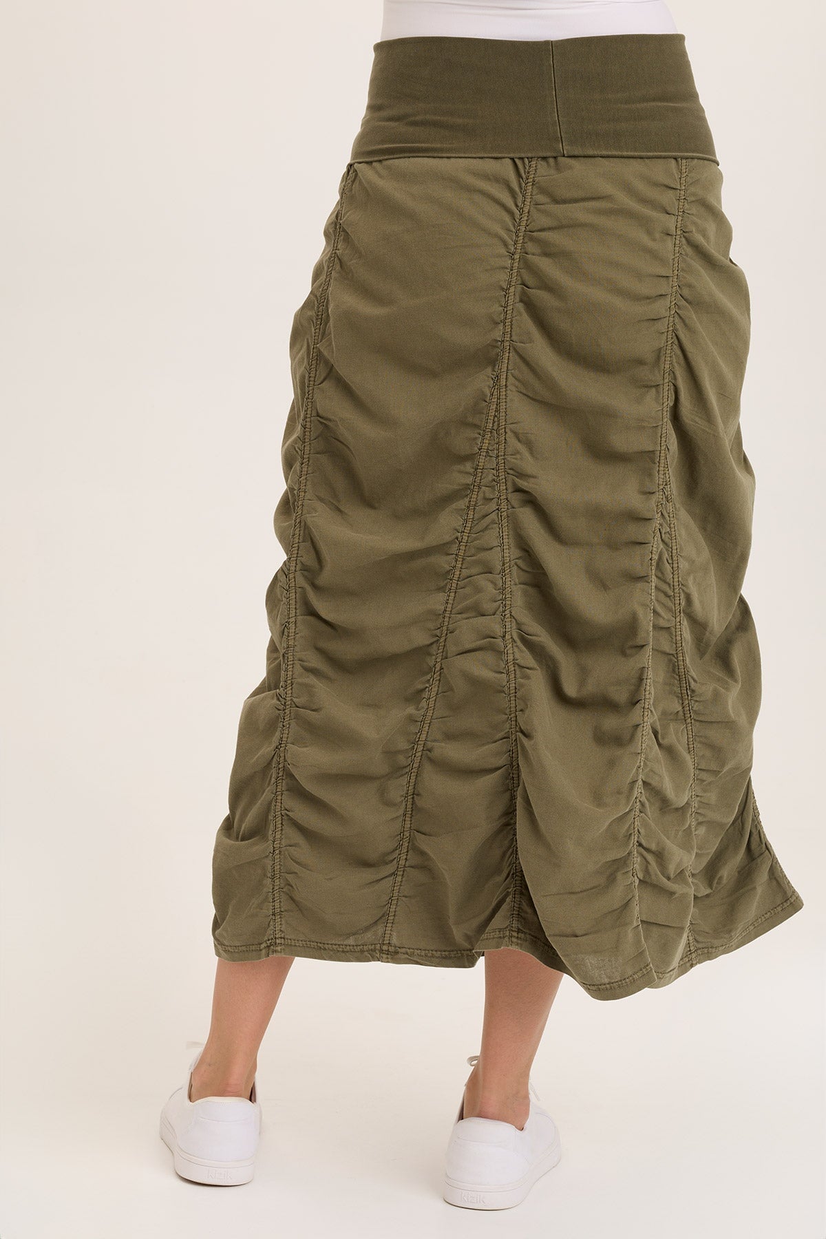 Linen Shirred Asymmetric Midi Skirt for Women - Boho Summer Beach Dress, Casual A-Line Skirt with Elastic Waistband | Perfect for Vacations, Date Nights & Outdoor Parties