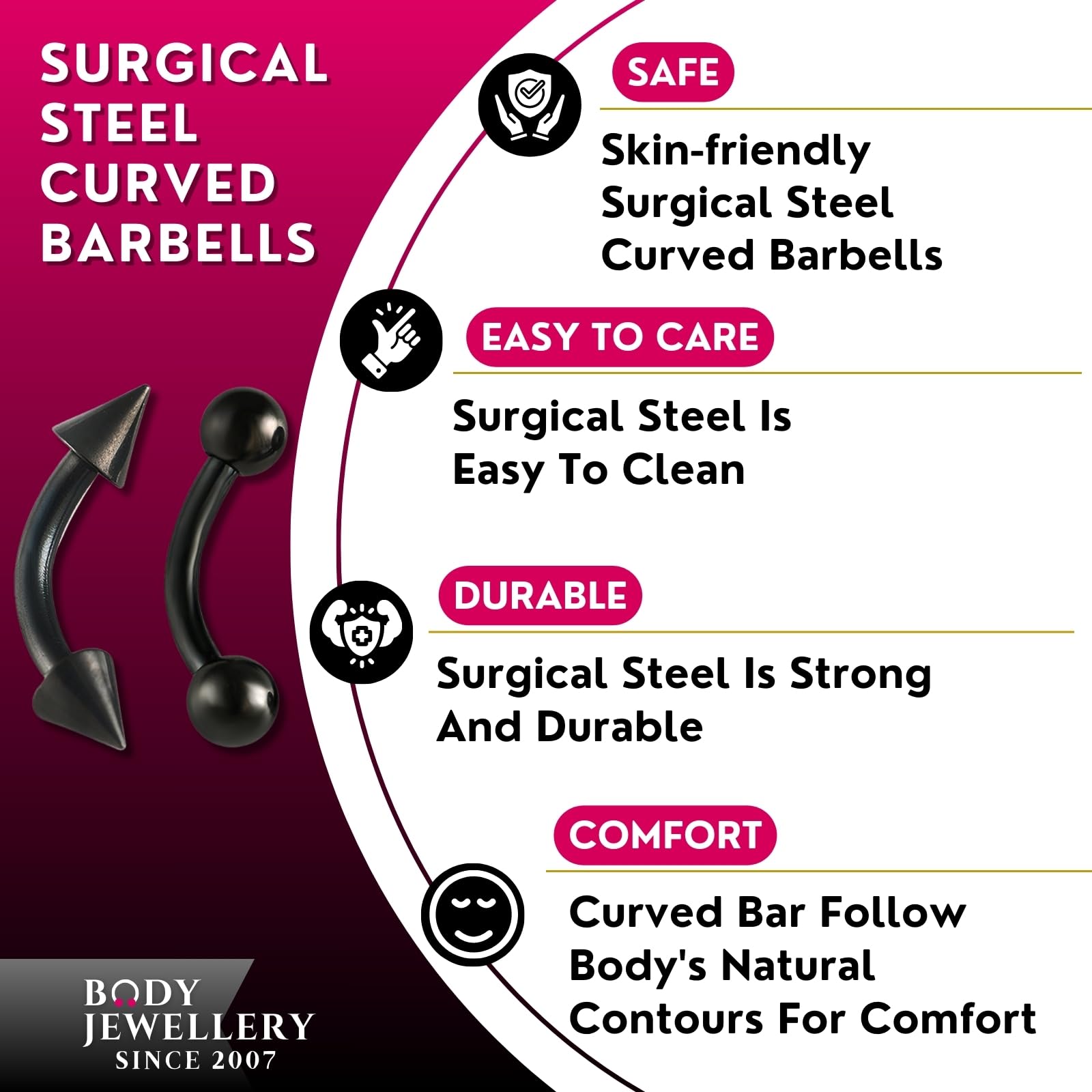16G Surgical Steel Curved Barbell Earring - Cartilage, Eyebrow, Lip, Conch, Rook Piercing Jewelry with Spike Balls | Perfect for Daily Wear, Parties & Body Art