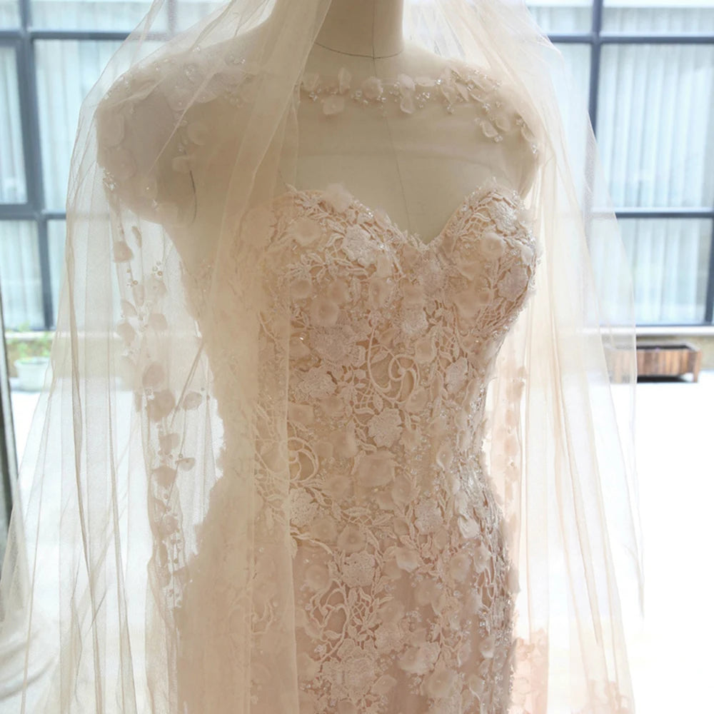 Elegant Mermaid Wedding Dress with Beading and Appliques - Floral Lace Shawl for Brides | Perfect for Beach, Church, and Formal Weddings