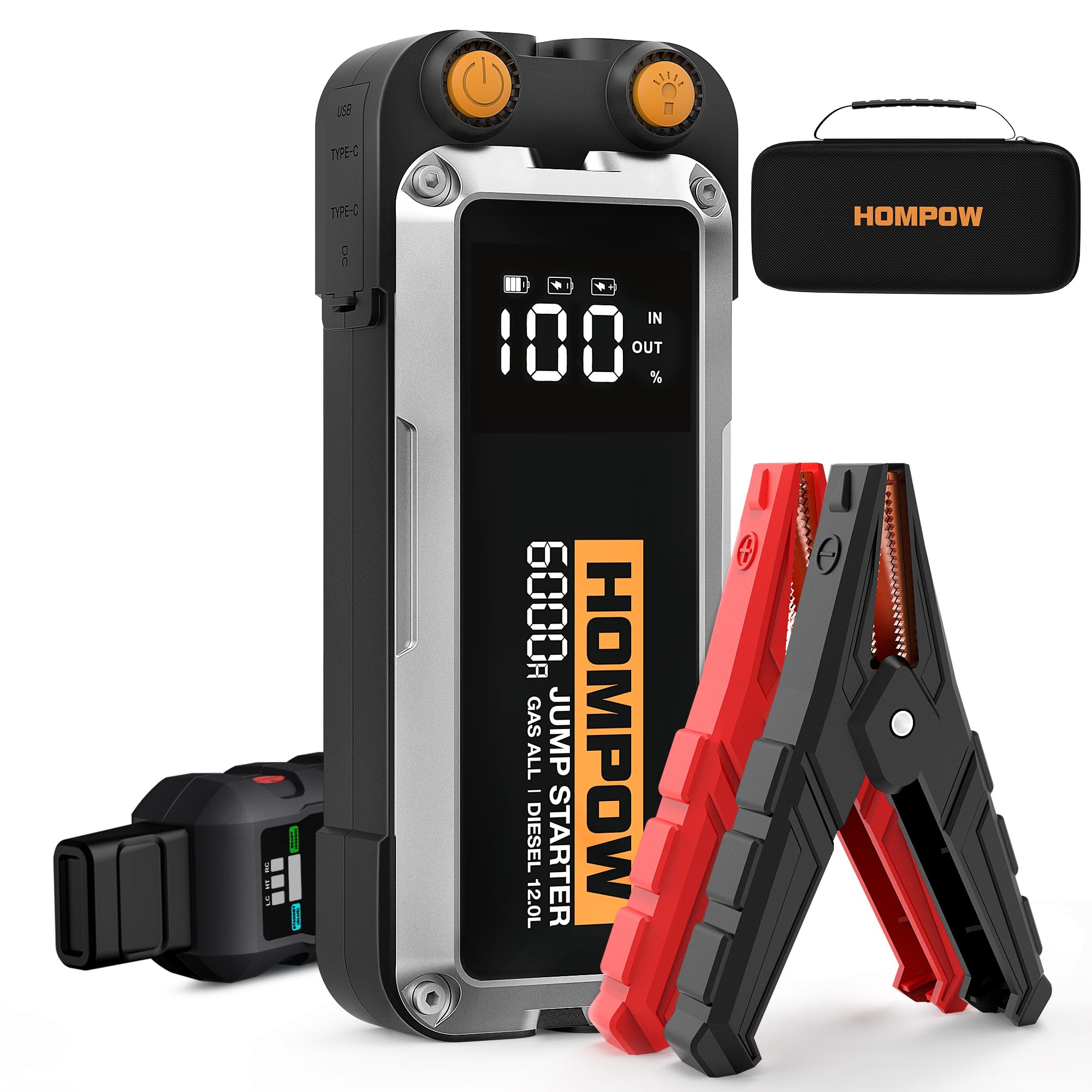 6000A Peak 12V Portable Car Jump Starter - 28000mAh Battery Booster for Gas & 12L Diesel Engines | Emergency Jump Box with LED Light, USB Ports & LCD Display | Perfect for Roadside Emergencies, Camping & Power Outages