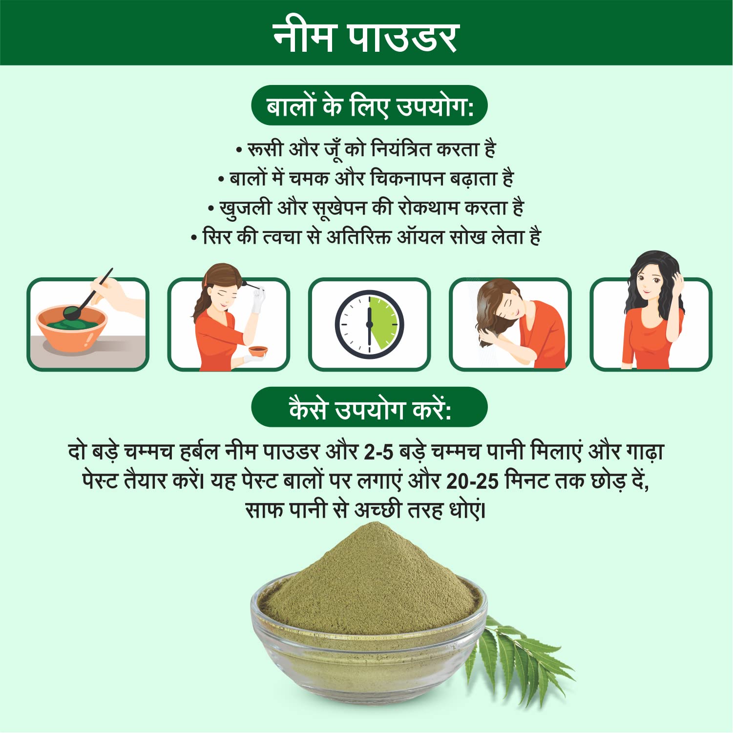 Organic Neem Powder for Face & Hair Care - Chemical-Free, 150g (Pack of 2) - Promotes Pimple-Free Glowing Skin & Dense Silky Hair - Natural Ayurvedic Beauty Treatment for Acne, Dandruff & Scalp Health