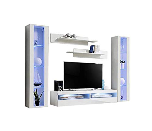 Modern Floating TV Stand with Storage & LED Lights - Wall-Mounted Entertainment Center Console for Bedroom & Living Room - Meble Furniture Fly AB2 35
