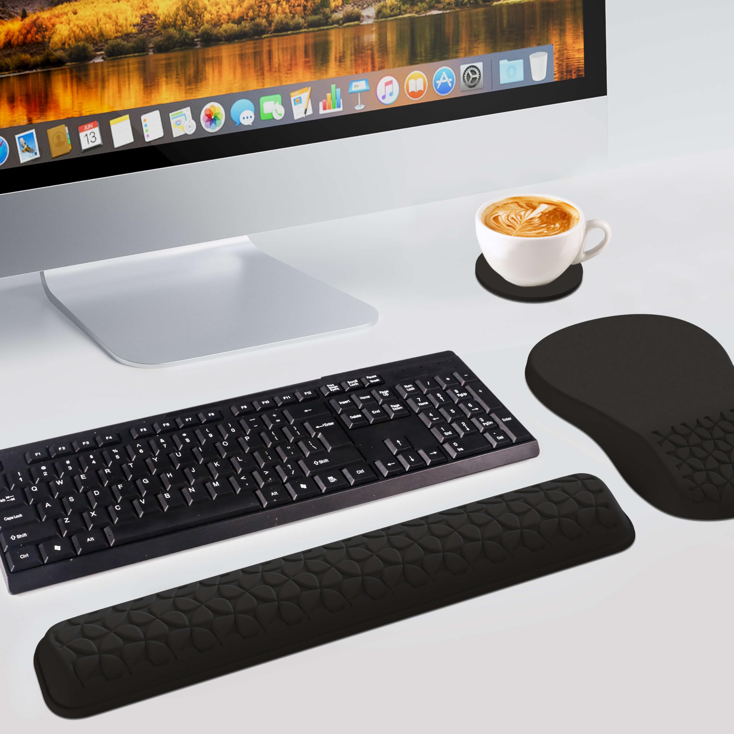 Ergonomic 3-in-1 Mouse Pad & Wrist Rest Set - Memory Foam for Office & Gaming (Black)