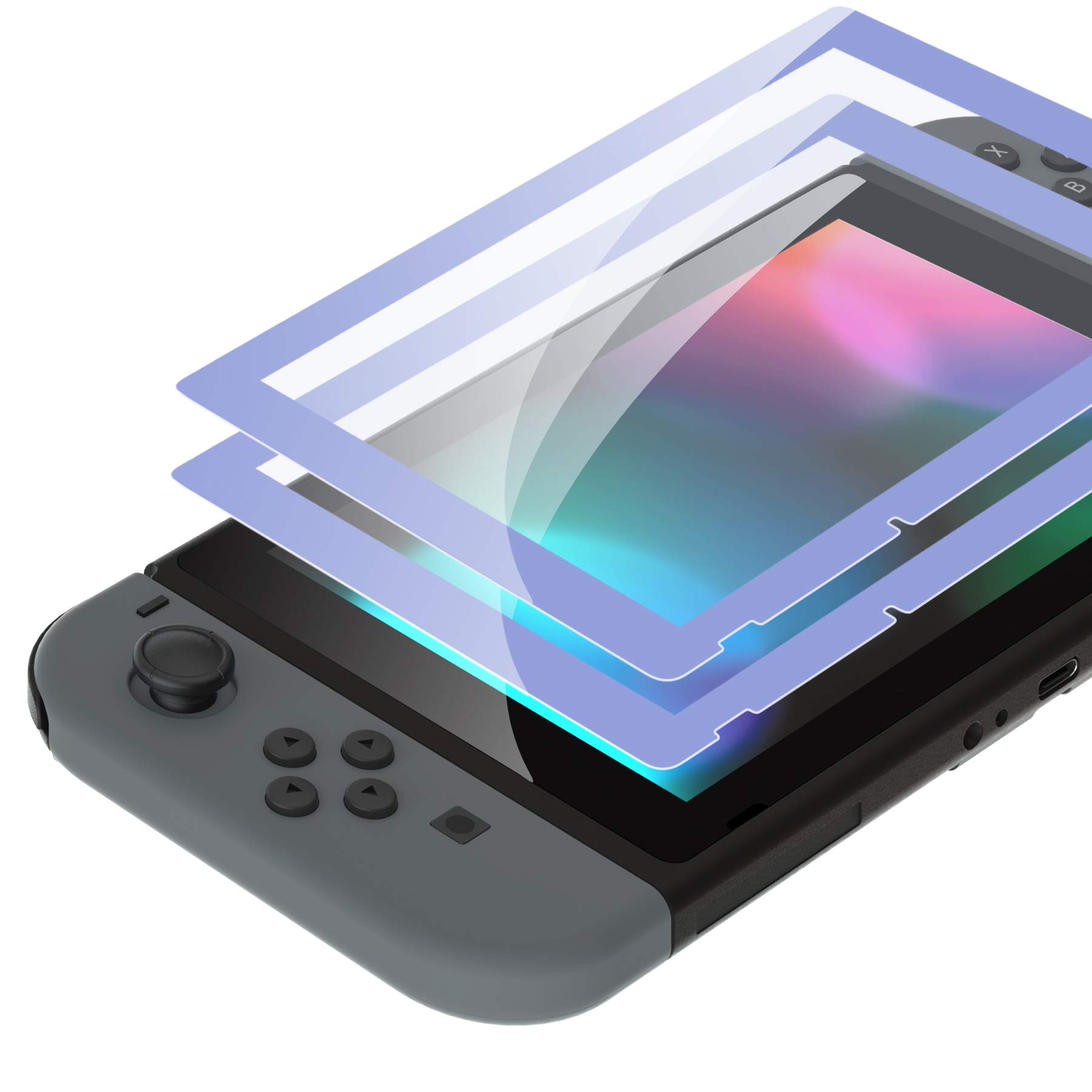 eXtremeRate Soft Touch Joy-Con Controller Replacement Shell Case with Full Black Buttons & Light Violet Border - Custom Housing for Nintendo Switch Joy-Con - Includes Tempered Glass Screen Protector for Enhanced Gaming Protection (Perfect for Travel, Home Gaming & Switch Modding)