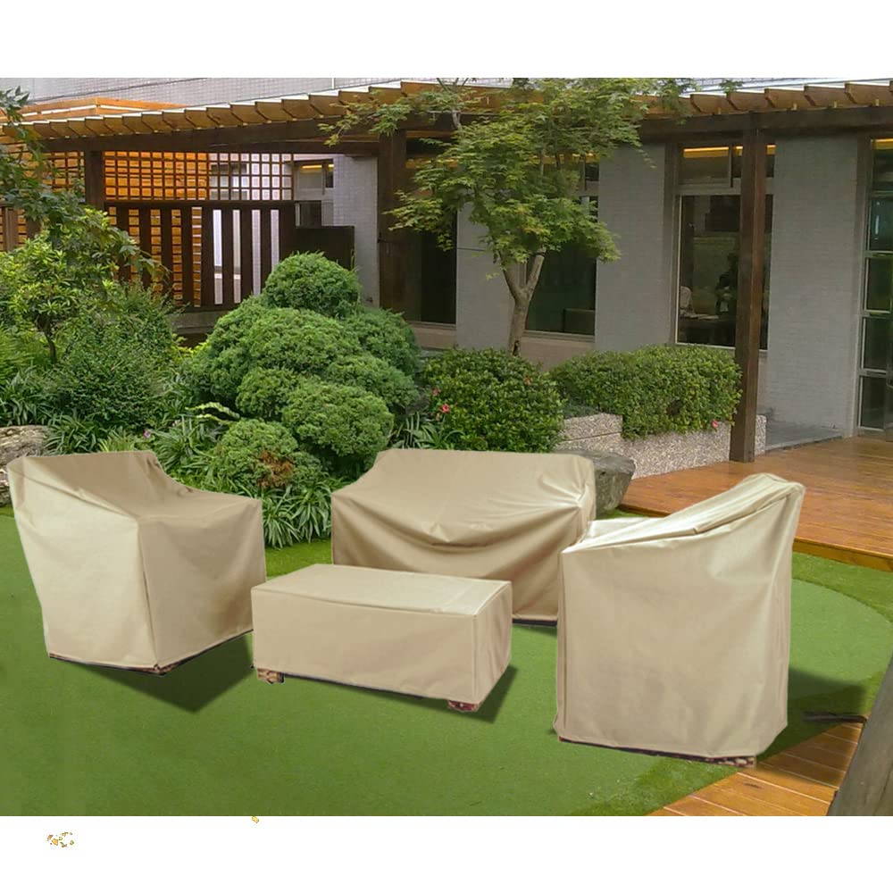 Waterproof Patio Furniture Covers for 4-Piece Outdoor Conversation Set - All-Weather Protection for Sofa, Loveseat & Chairs (Beige) | Perfect for Backyard, Deck, Garden & Poolside Furniture Protection