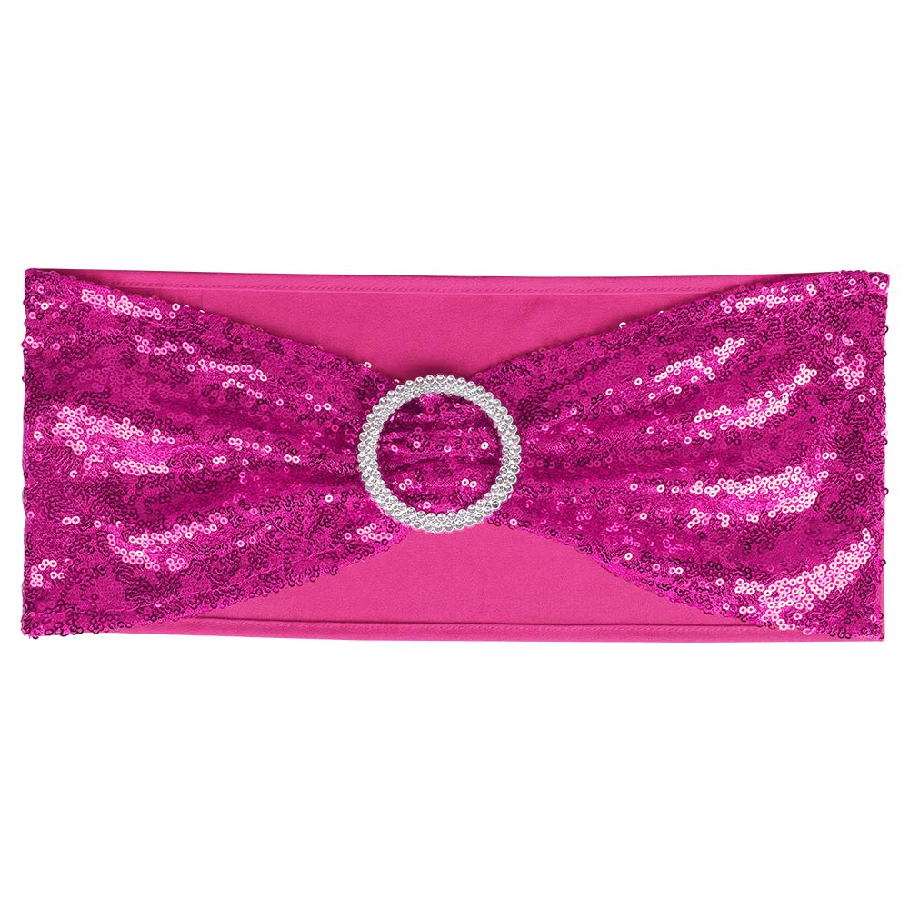 25-Pack Sequin Stretchy Spandex Chair Sashes - One-Sided Glitter Bows for Wedding, Party & Home Decor - Hot Pink | Perfect for Chair Covers, Table Runners & Event Decorations