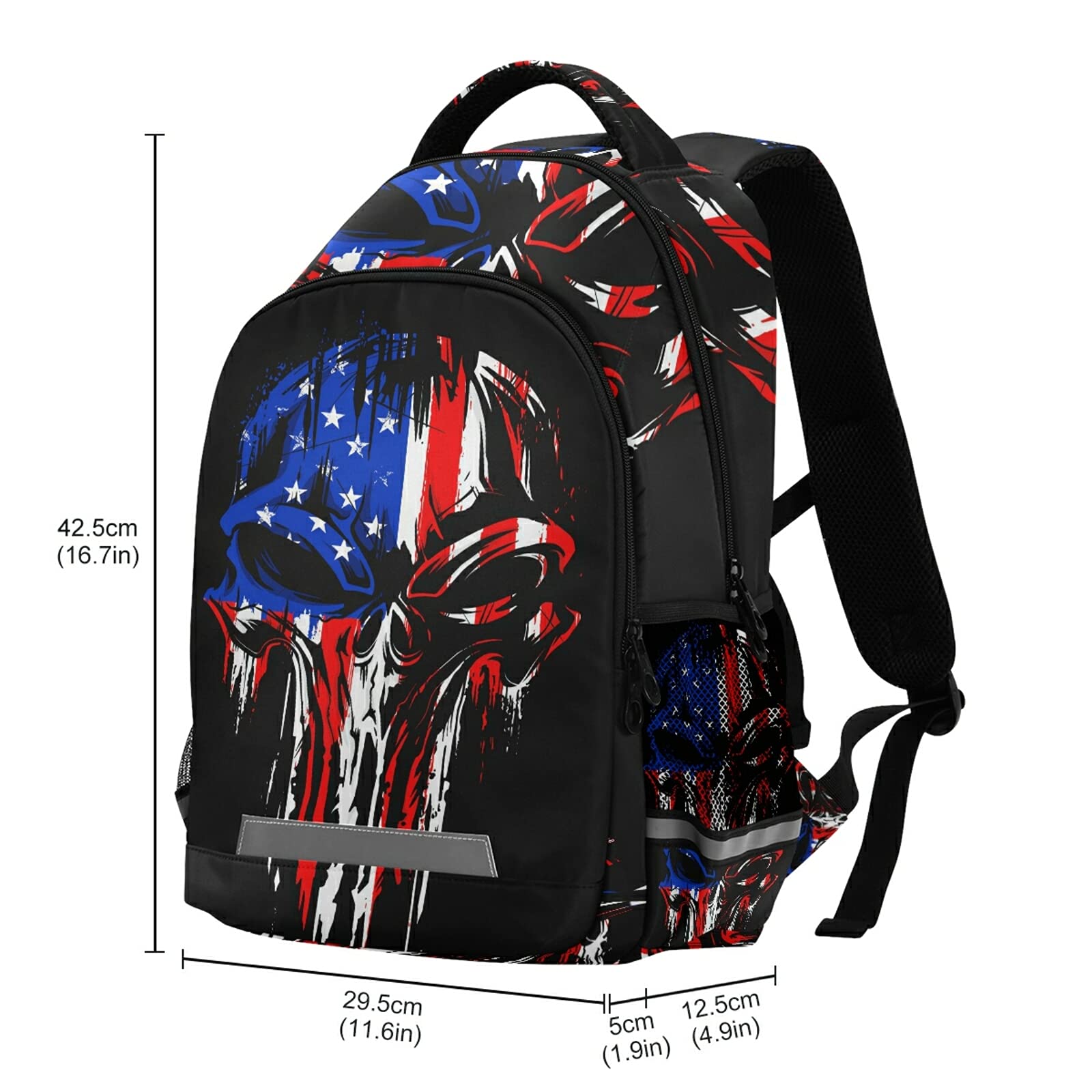 Panksolu Skull American Flag Backpack - Lightweight Laptop Backpack for School, Travel & Hiking - Durable Book Bag for Women, Men & Kids (One Size) - Perfect for College, Work Commute & Outdoor Adventures