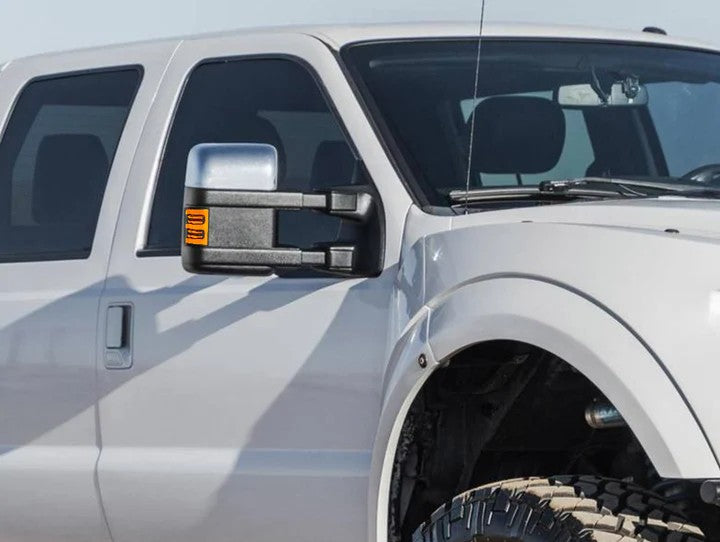 Ford 08-16 Super Duty F250/F350 Side Mirror Lenses (2-Piece Set) - Ultra Bright White/Amber Running Lights & Amber Turn Signals - Smoked/Clear Lens - Upgrade for Night Driving & Enhanced Visibility