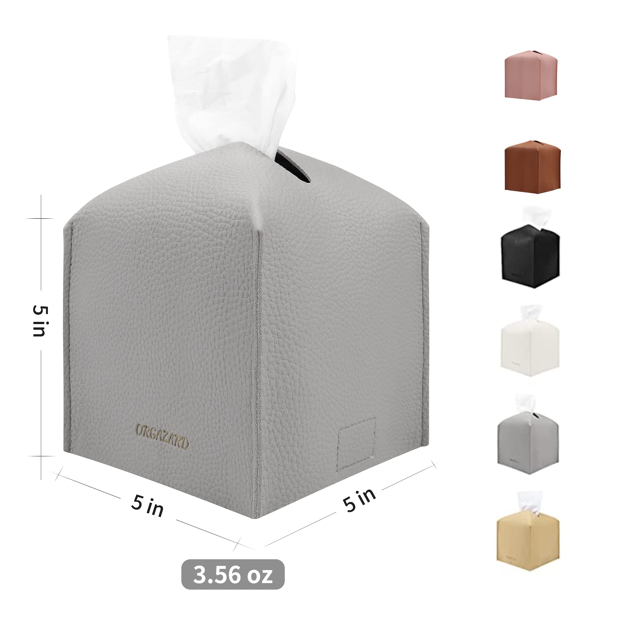 Modern Cube Tissue Box Cover - 2 Layer PU Leather, Upgraded Thickened Design - Decorative Square Tissue Holder for Bathroom, Vanity, Nightstand & Desk - 5