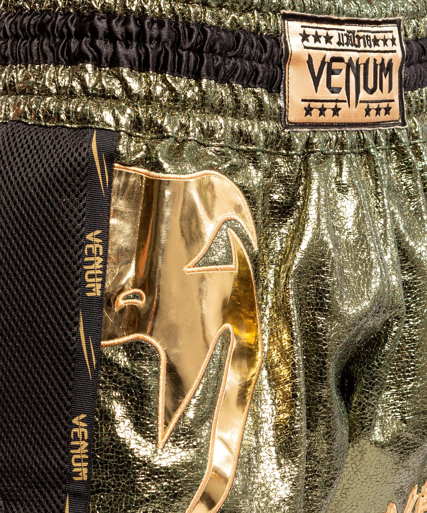 Venum Giant Foil Muay Thai Shorts - Premium Khaki/Gold MMA Fight Shorts for Training & Competition - Perfect for Muay Thai, Kickboxing & MMA Fighters