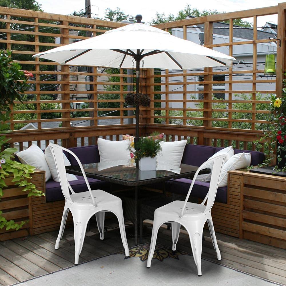 Yaheetech 4-Pack Metal Dining Chairs - Indoor/Outdoor Stackable Bistro Chairs for Patio, Cafe, Restaurant - Distressed White Finish - Perfect for Home Dining, Outdoor Entertaining & Commercial Use