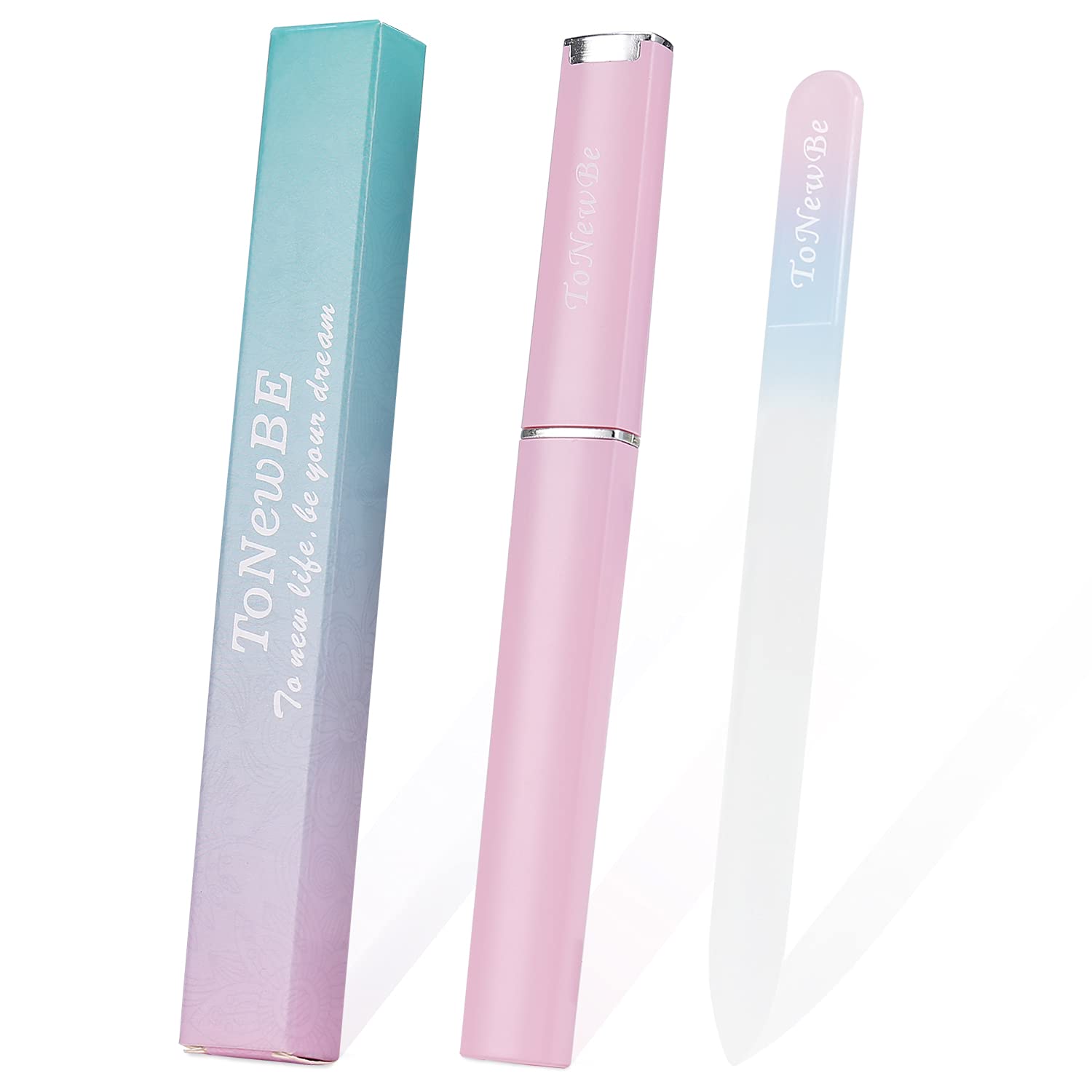 Premium Czech Glass Nail File with Protective Case - Double-Sided Etched Crystal Nail Buffer for Natural Nail Care & Manicure Art (Elegant Pink) | Perfect for Home, Salon & Travel Nail Maintenance