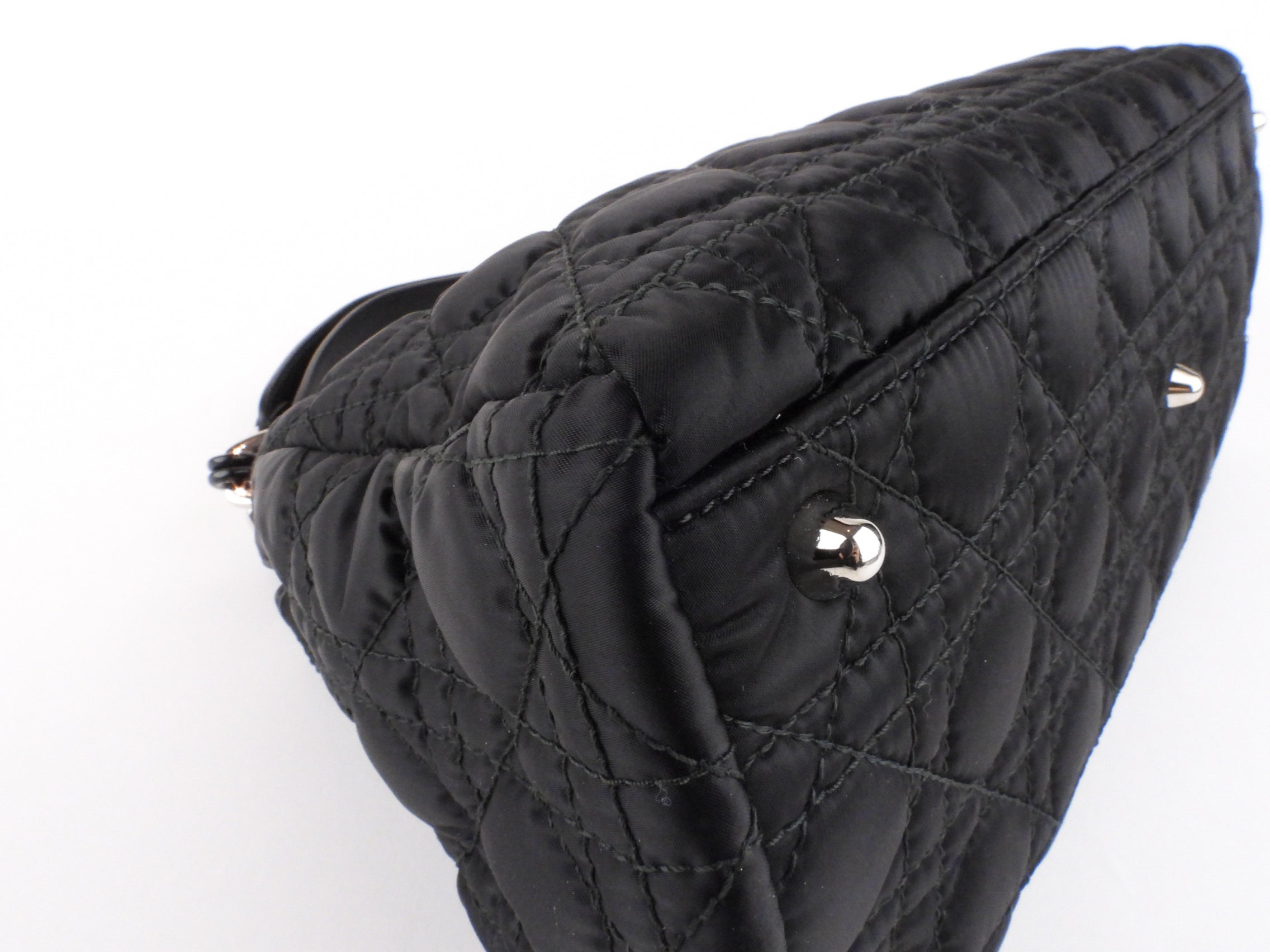 Christian Dior 2009 Black Cannage Quilted Fabric Tote Bag - Luxury Designer Handbag for Women, Perfect for Work, Travel & Everyday Use