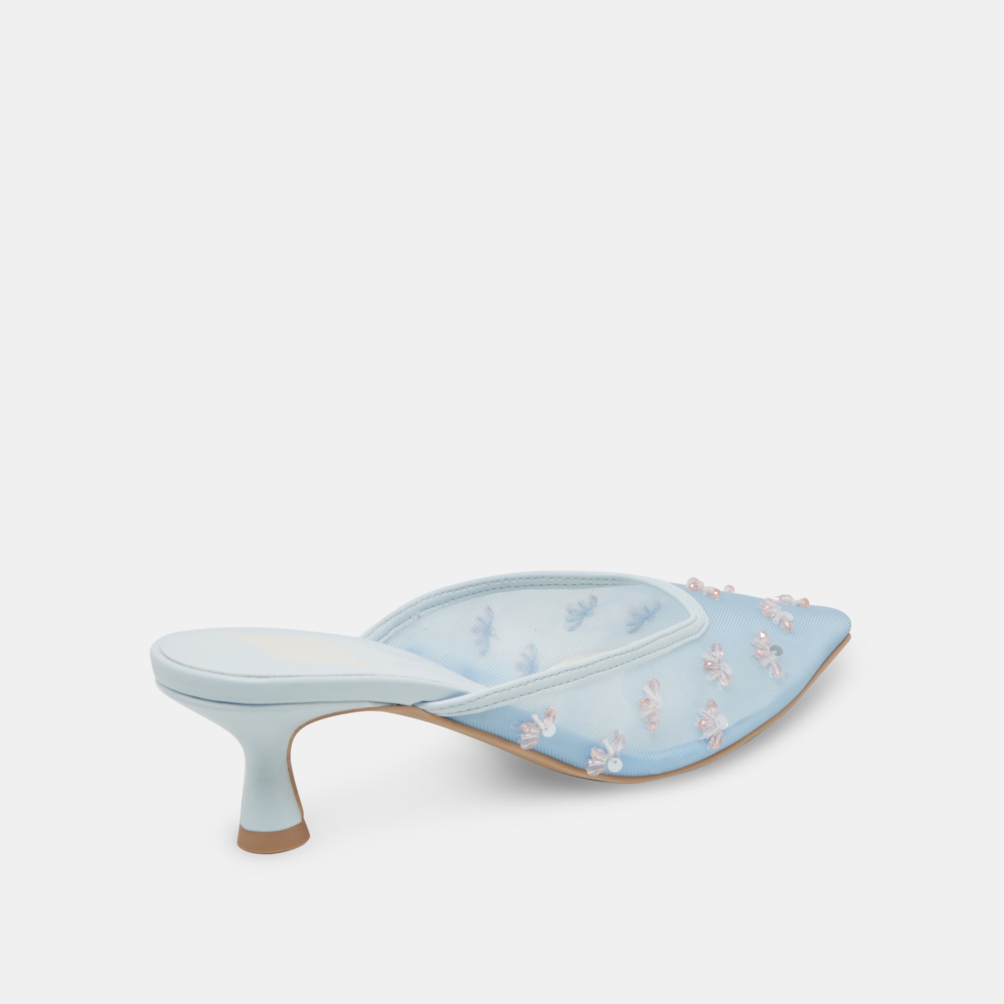 CLARA Wide Heels for Women - Ice Blue Mesh Chunky Heels | Comfortable & Stylish High Heels for Parties, Weddings & Night Out