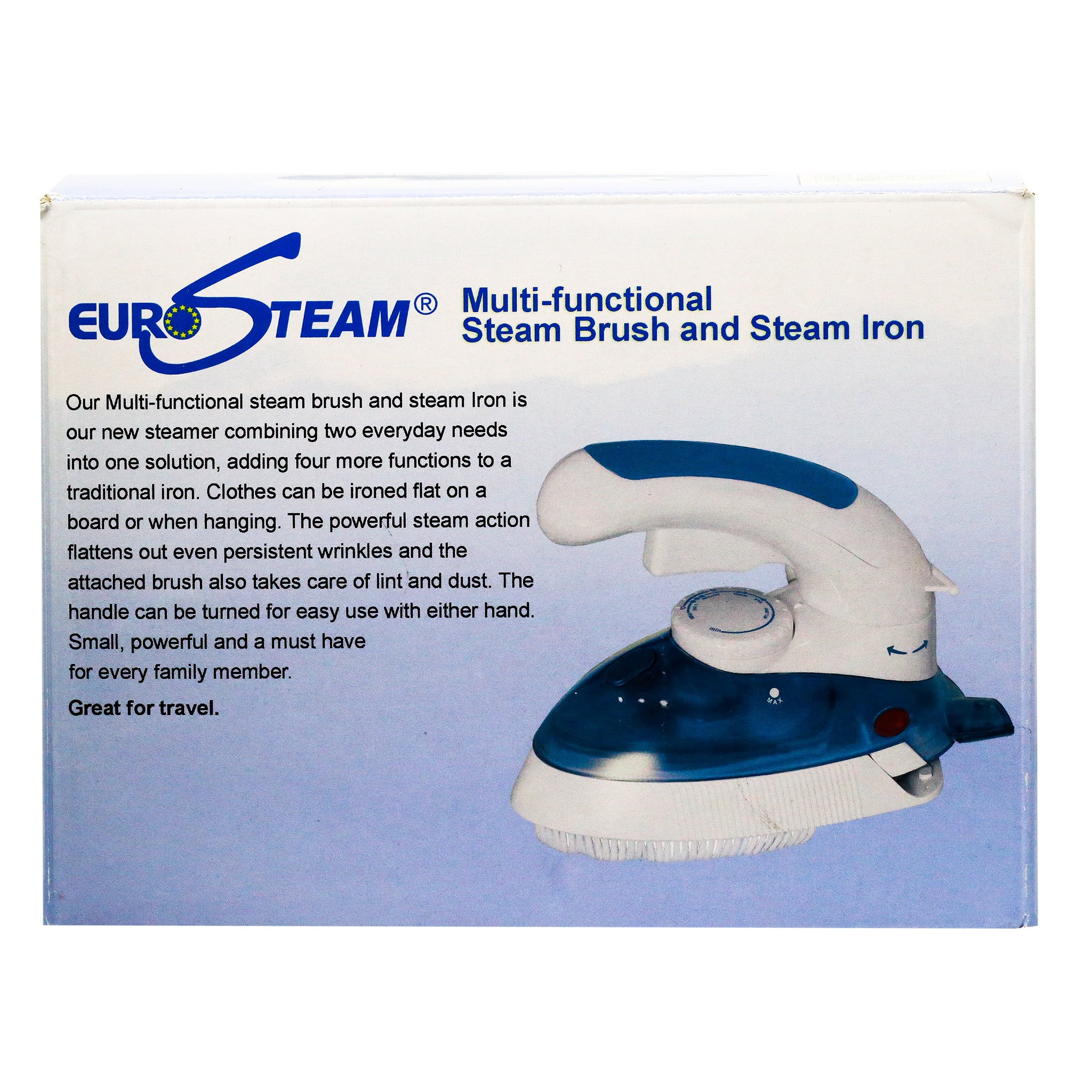 Eurosteam® Multi Brush & Travel Steam Iron - Portable Garment Steamer for Clothes, Wrinkles, and Fabrics - Perfect for Travel, Home, and Office Use