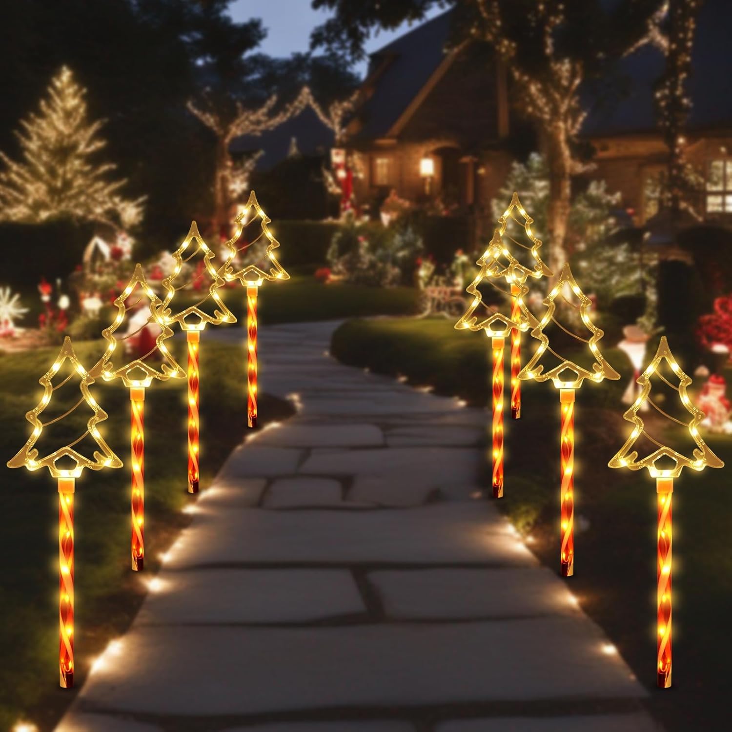 Solar Powered Christmas Pathway Lights - 4 Pack Waterproof Outdoor Candy Cane Tree Decorations for Garden, Yard, Patio | Perfect for Holiday Lawn Decorations & Winter Festival Lighting