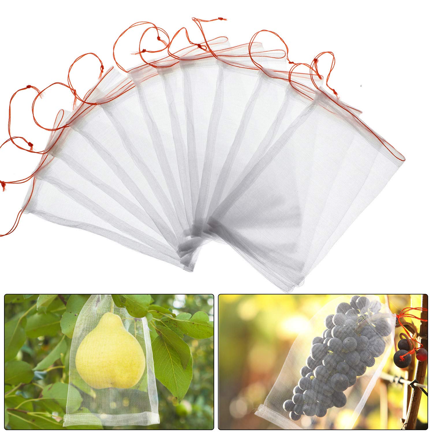 60 Pack Reusable Nylon Mesh Fruit Protection Bags - 6x10 Inch Garden Plant Cover for Insect & Bird Barrier - Durable Flower & Fruit Netting for Organic Gardening, Apple Trees, Grape Vines & Berry Bushes