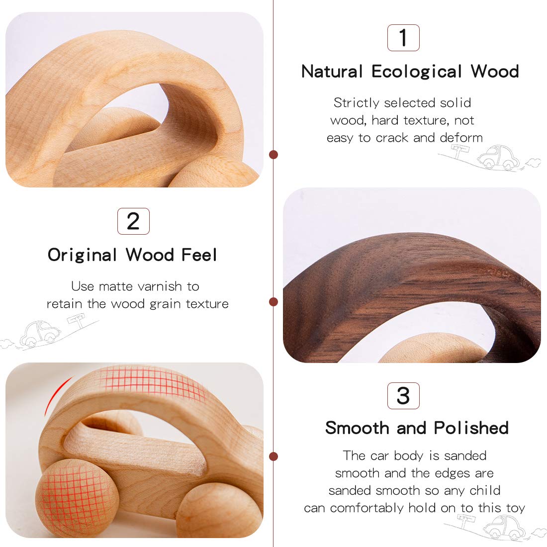 Personalized Wooden Toy Car Set - 2pc Montessori Baby Rattles, Natural Wood Toddler Gift for Boys & Girls - Perfect for Early Learning, Sensory Play & Baby Shower Gifts