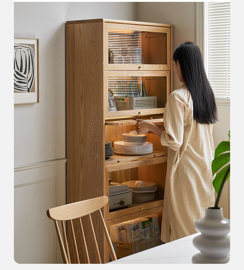 Solid Oak Wood Multi-Layer Flip Door Side Cabinet & Bookcase - Perfect for Living Room, Bedroom, and Office Storage & Organization