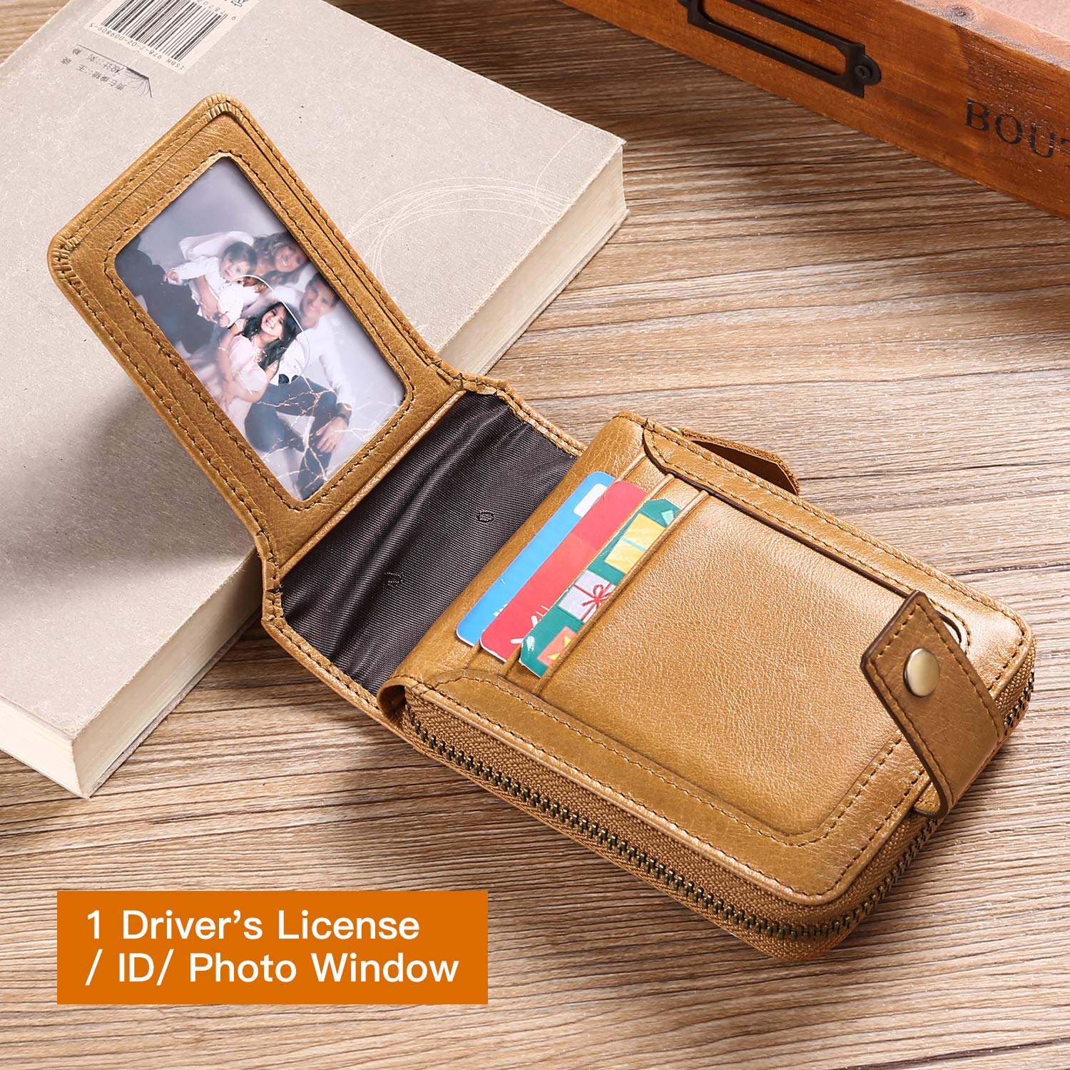 GOIACII Genuine Leather RFID Blocking Zipper Wallet for Men - Large Capacity with Coin Pocket & ID Window - Perfect for Travel, Business & Everyday Use