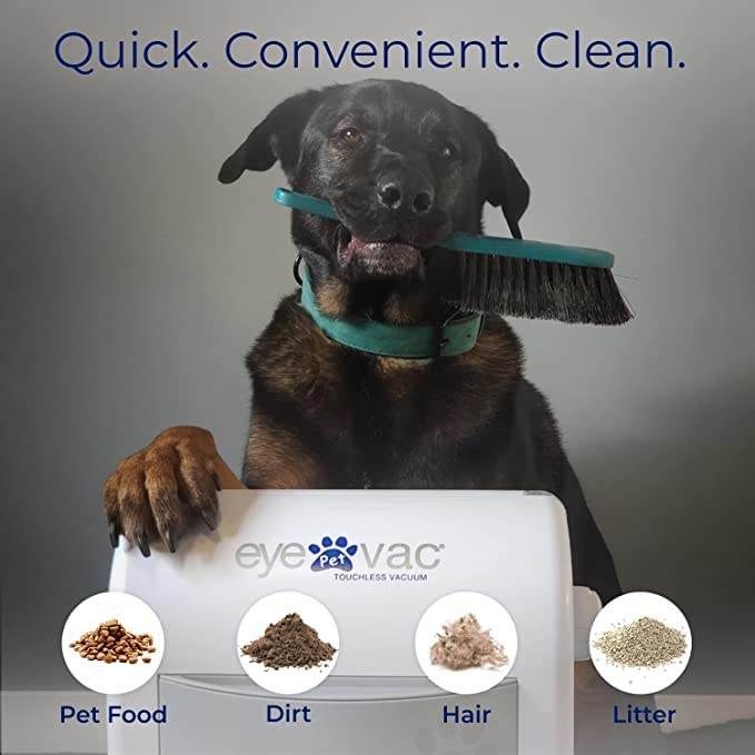 EyeVac Pet Touchless Automatic Dustpan Vacuum - Ultra Fast & Powerful 1400W Corded Canister Vacuum for Pet Hair, Food & Dirt - Bagless with Auto Sensors - Perfect for Kitchen, Living Room & Pet Areas (White)