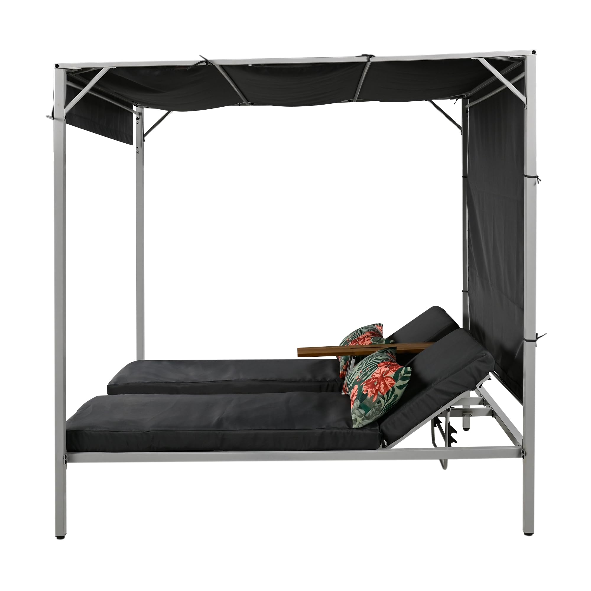 Merax Outdoor Patio Daybed with Canopy - 2-Person Adjustable Sun Lounger with Soft Cushions & Throw Pillows, Grey - Perfect for Poolside, Garden, or Backyard Relaxation
