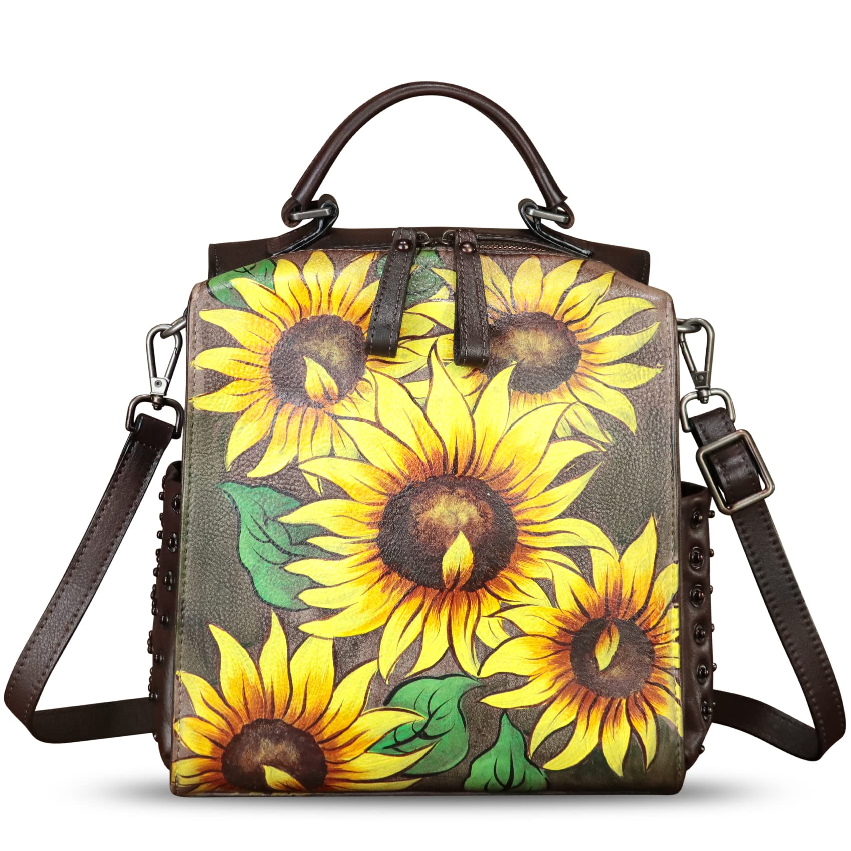 Genuine Leather Satchel for Women - Hand Painted Crossbody Purse, Top Handle Handbag & Convertible Backpack | Handmade Designer Bag for Work, Travel & Everyday Use