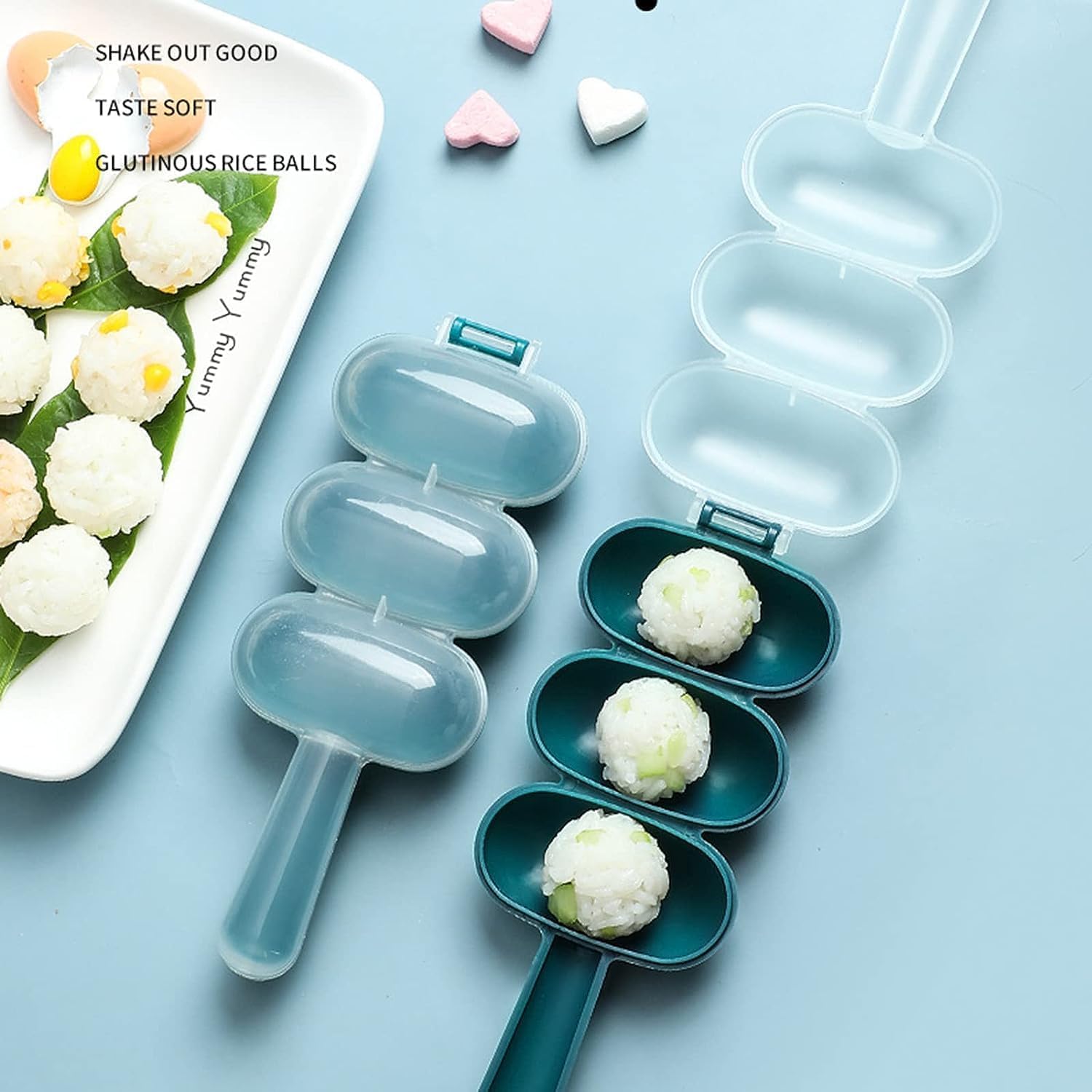Premium Blue Rice Ball Maker Kit - Easy Shake & Mold for Perfect Onigiri, Sushi Plates & DIY Japanese Cooking | Great for Bento Boxes, Party Snacks & Home Meal Prep