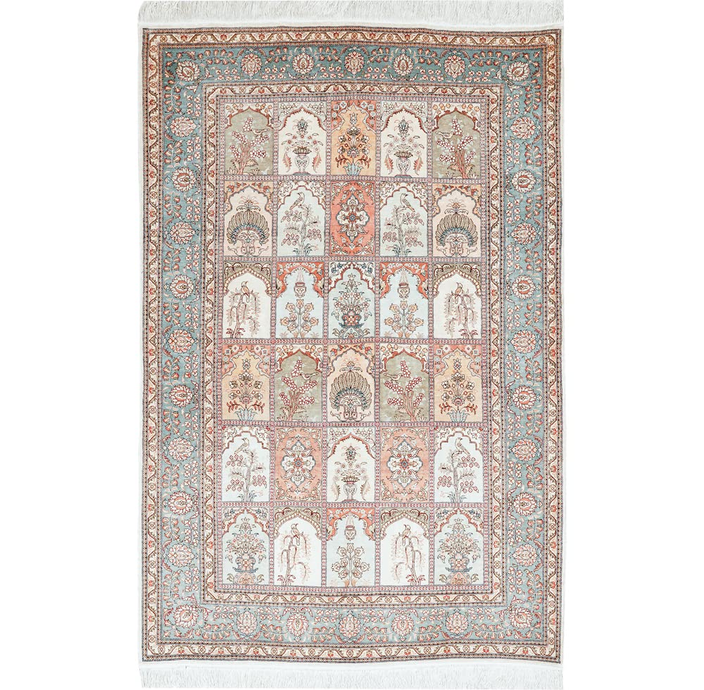 Yilong 4x6ft Handwoven Silk Persian Rug - Garden Design for Living Room, Bedroom, Dining Room Decor | Luxurious Soft Floor Carpet for Home & Office Interior Design