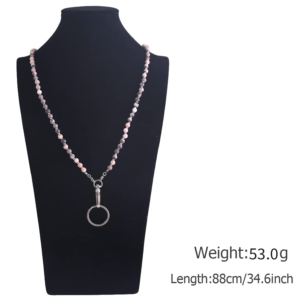 Beaded Lanyard for Women - ID Badge Holder & Glasses Strap (Pink Zebra Jasper) - Perfect for Teachers & Office Use