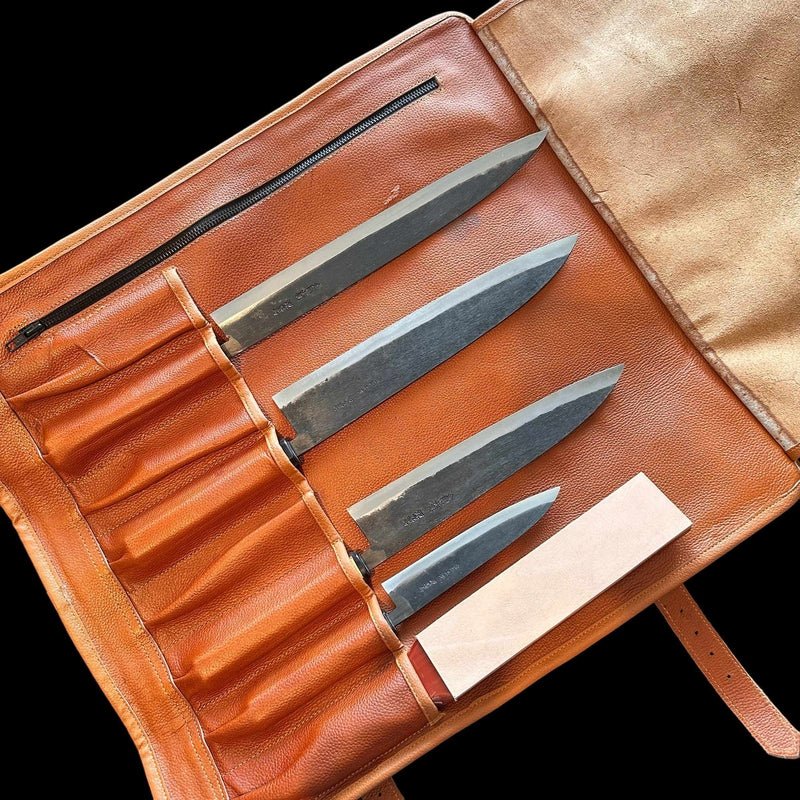 Premium Japanese Knife Roll - Tokushu Knife Leather Sheath for Chefs & Culinary Enthusiasts (Red/Brown) - Perfect for Professional Kitchens, Cooking Classes & Home Chefs