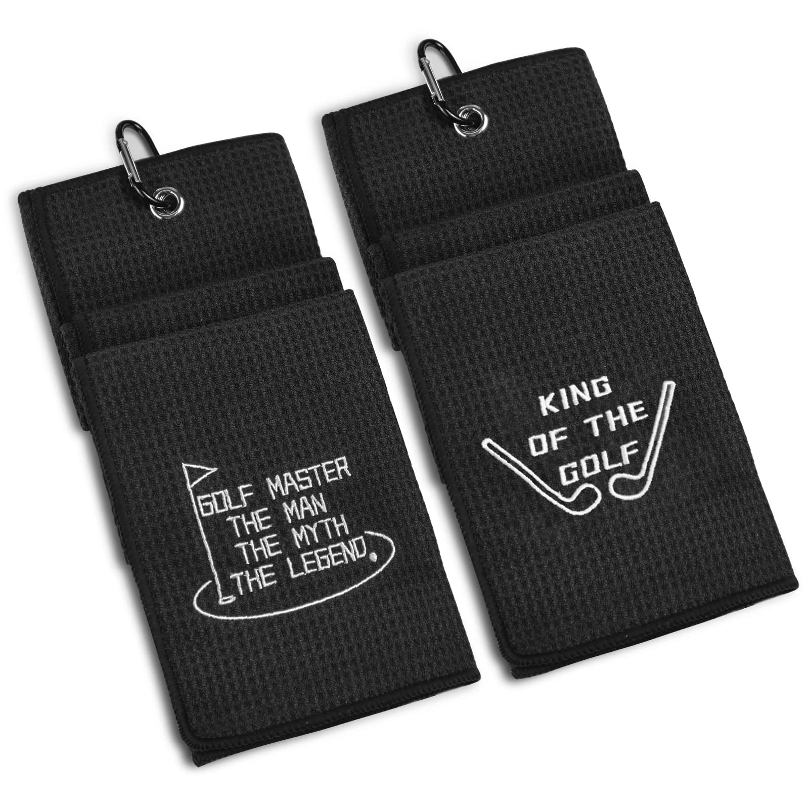 Premium 2-Pack Soft Embroidered Golf Towels for Men - Absorbent Microfiber Golf Accessories for Golf Bags - Ideal Golf Gifts for Dad, Grandpa & Boyfriend (Black) - Perfect for Golf Course, Driving Range & Club Cleaning