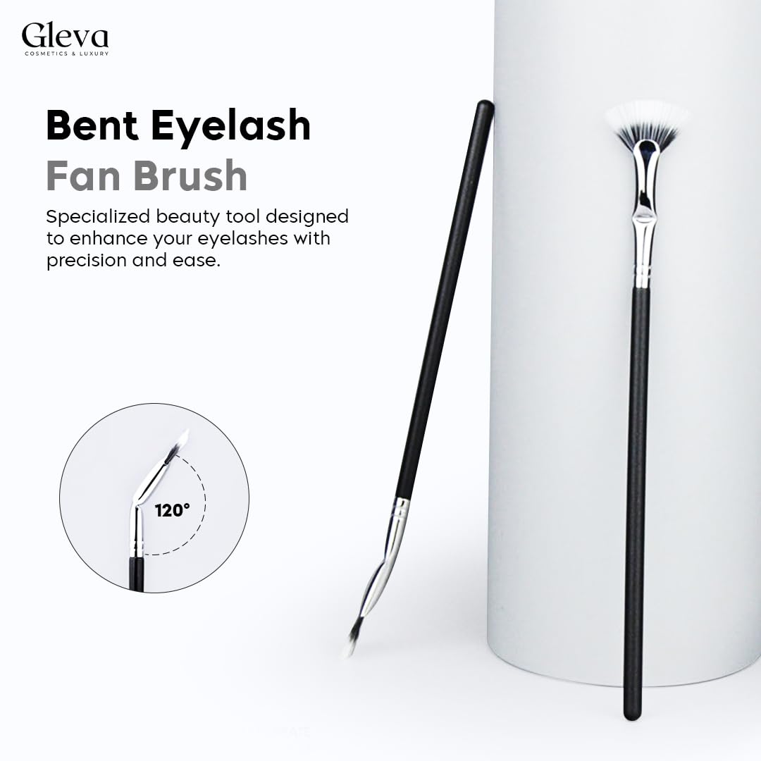 Gleva Angled Fan-Shaped Mascara Brushes - Professional Bent Lash Fan Brush for Voluminous Lashes | Perfect for Mascara Application & Eye Makeup | Salon & Home Use
