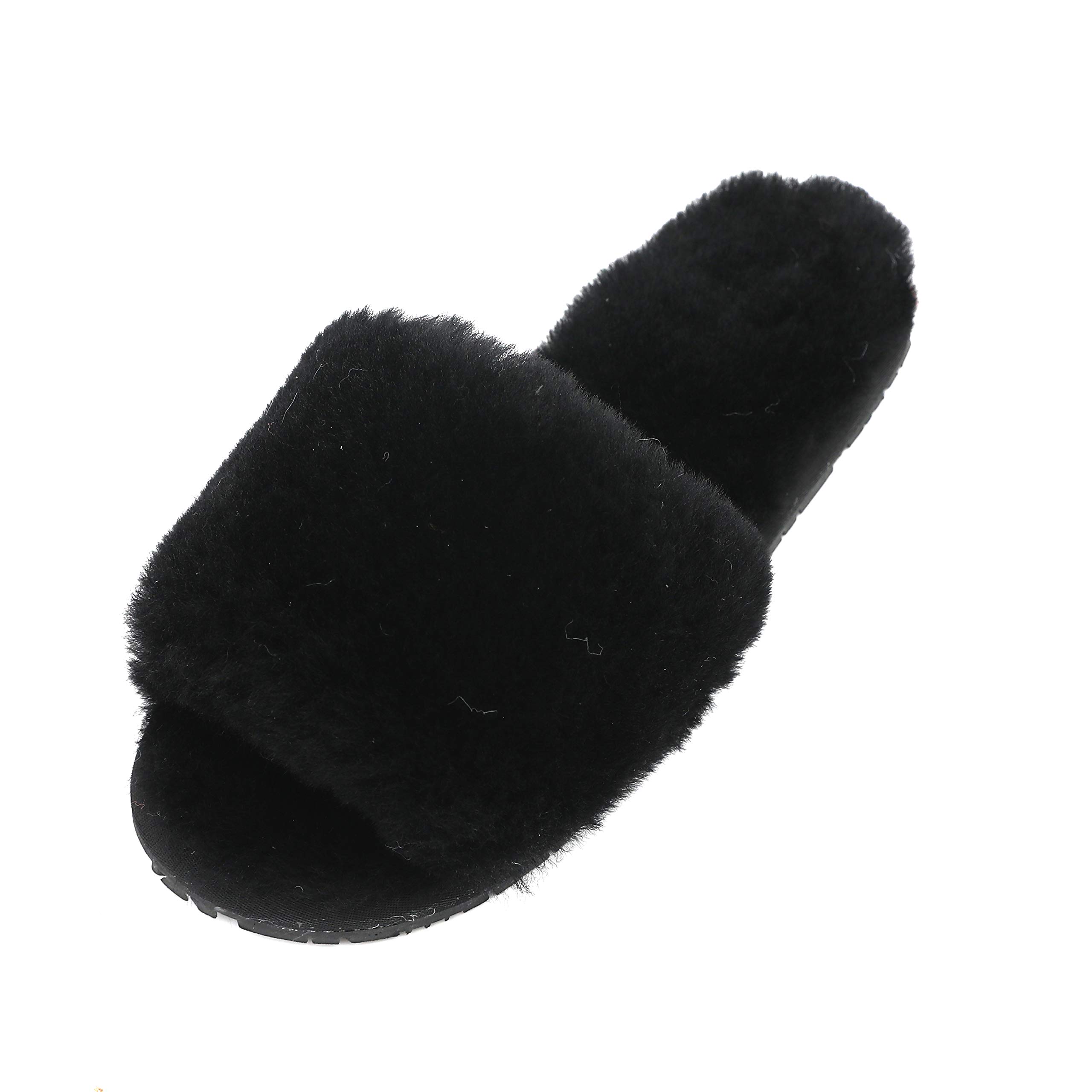 Women's Luxury Boiled Wool Slippers with Real Fur - Open Toe House Slippers by Dechic | Cozy Indoor & Lounge Wear for Winter Comfort
