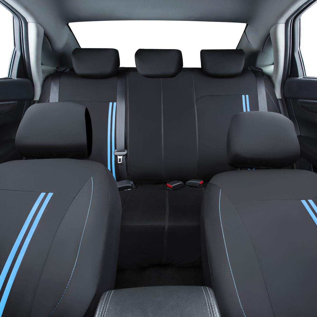 CAR PASS Sporty Universal Car Seat Cover Full Set - Airbag Compatible, Fits SUVs, Vans & Sedans (Black with Blue) - Perfect for Road Trips, Commuting & Car Protection